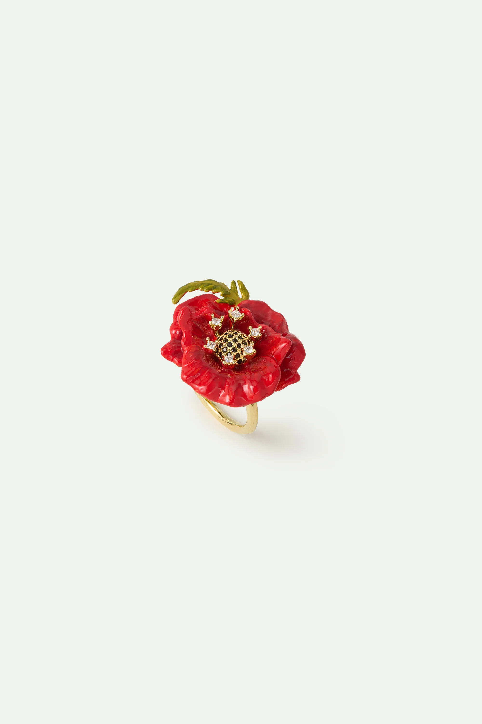 Bague ajustable coquelicot rouge et oxydes de ziconium