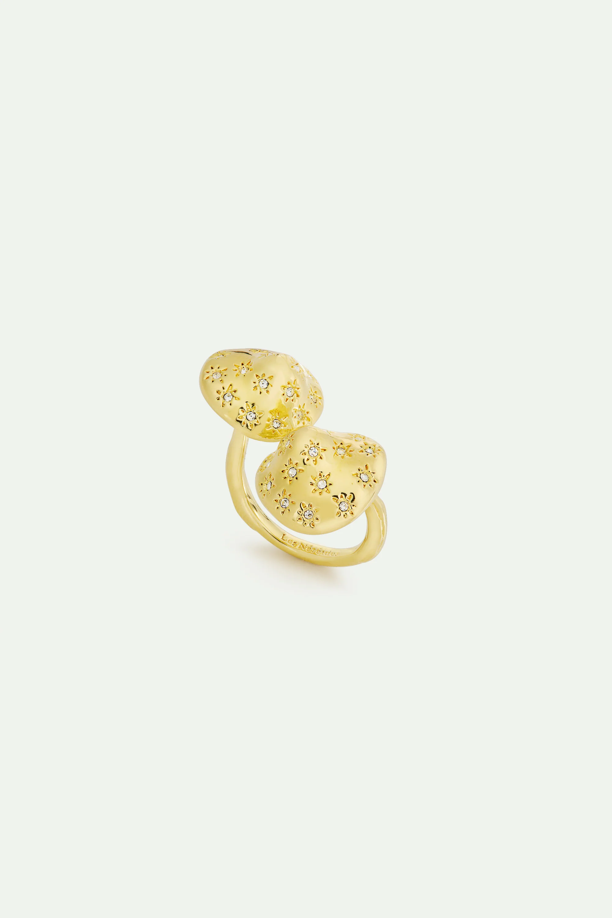 Bague ajustable dorée champignons et cristaux facettés