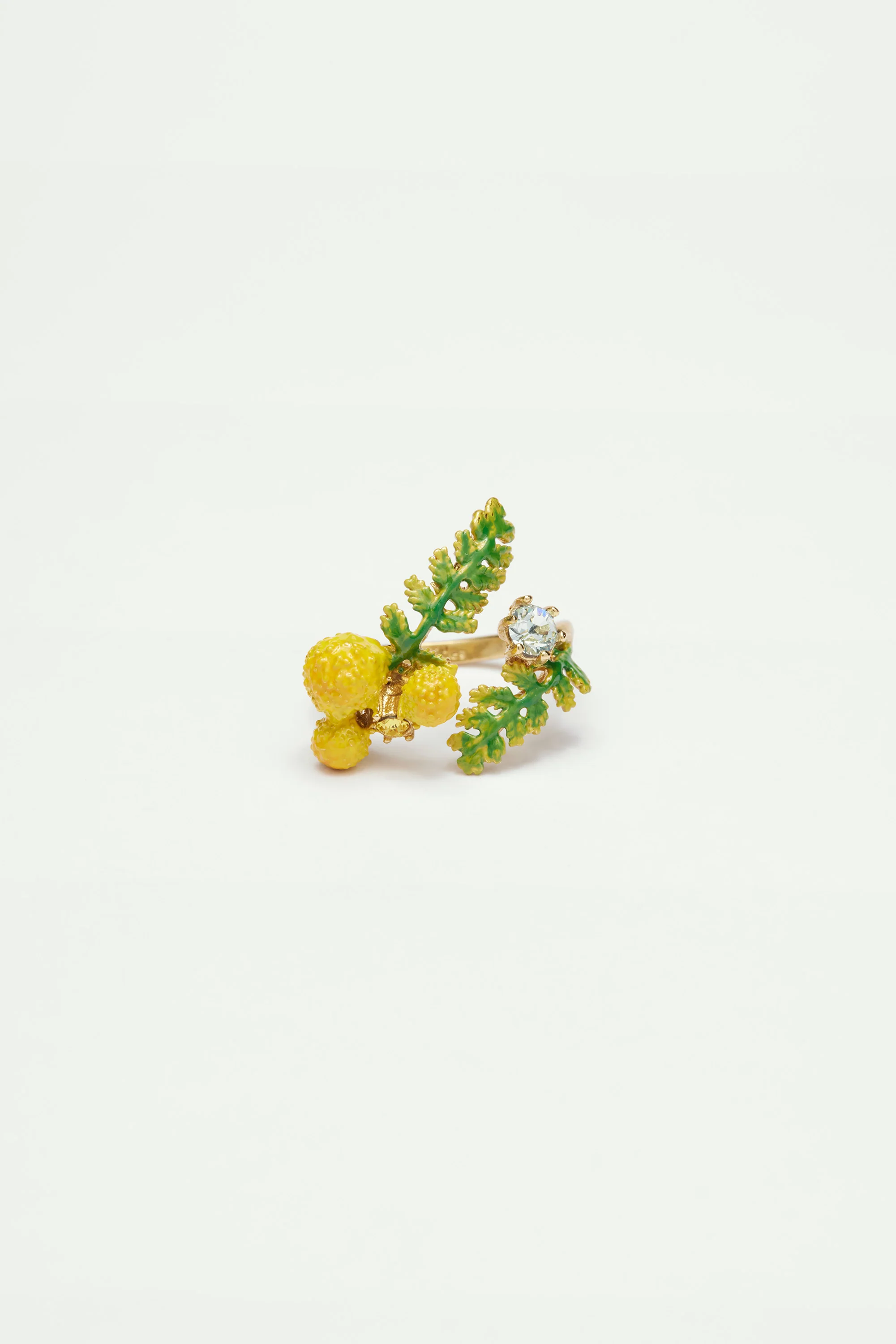 Bague ajustable double fougères et fleurs de mimosa - Image 3