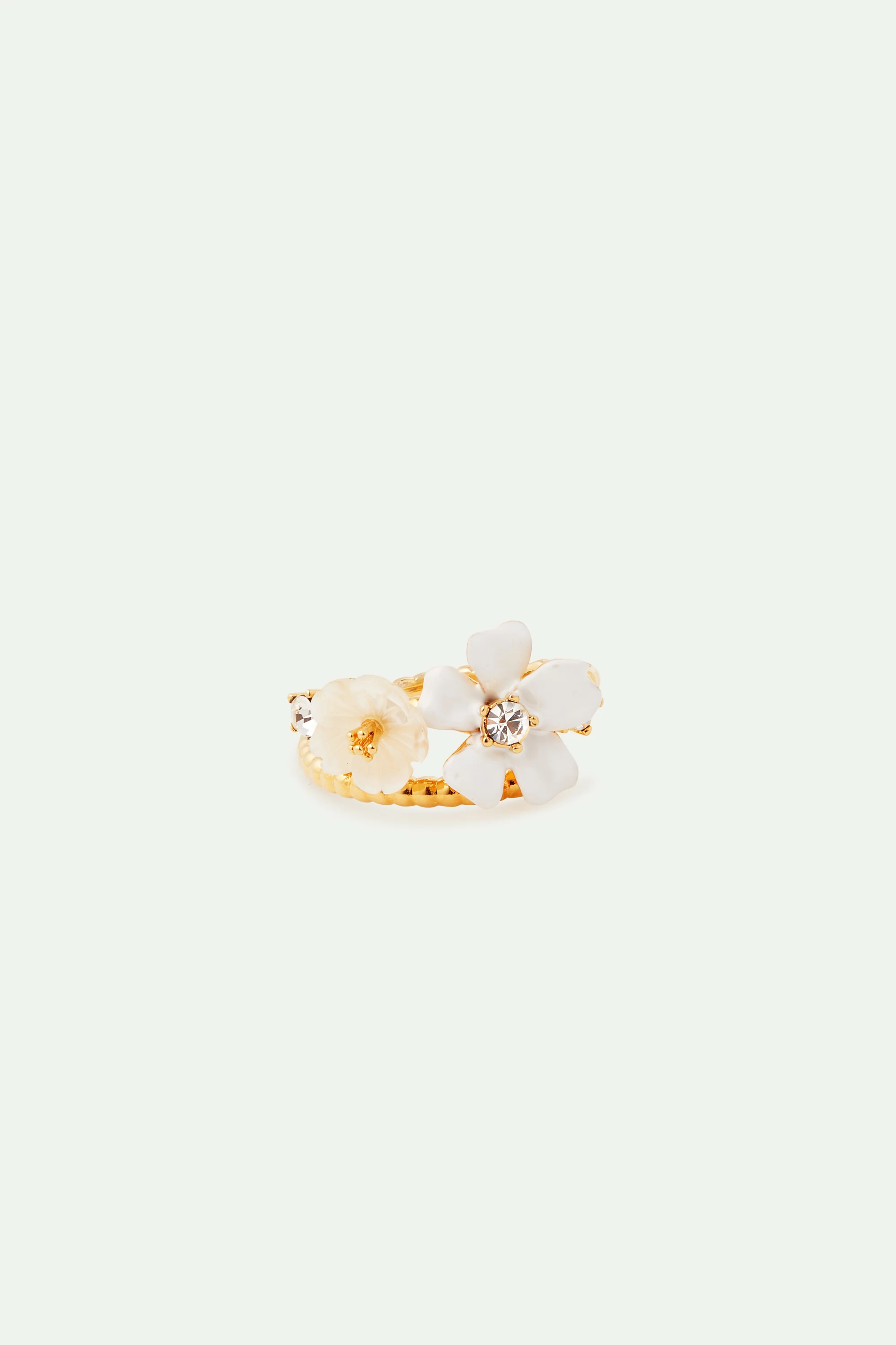Bague ajustable jasmin officinal blanc et cristal facetté - Image 2