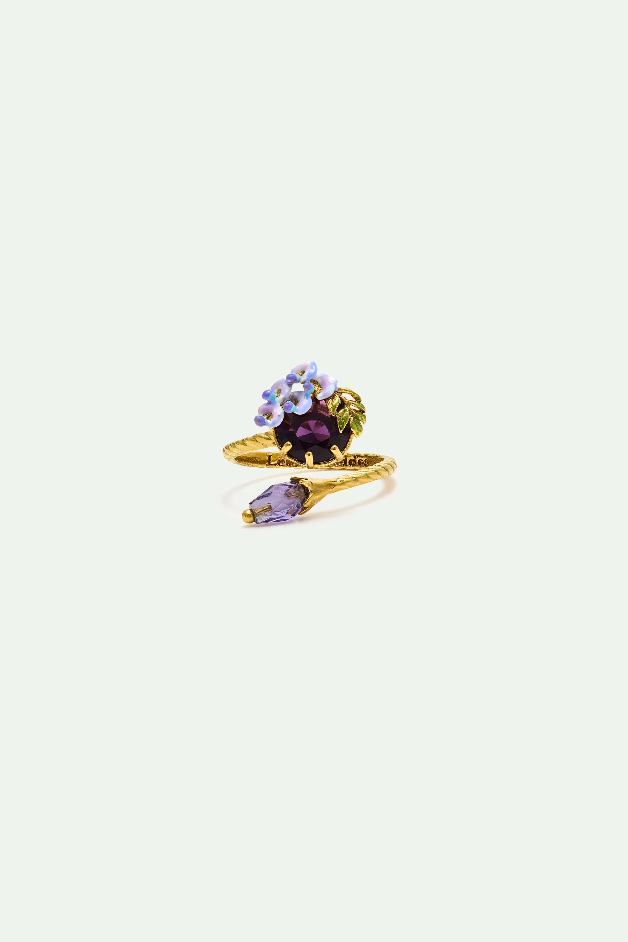 Bague ajustable pierre ronde, glycines et cristal violet - Image 2