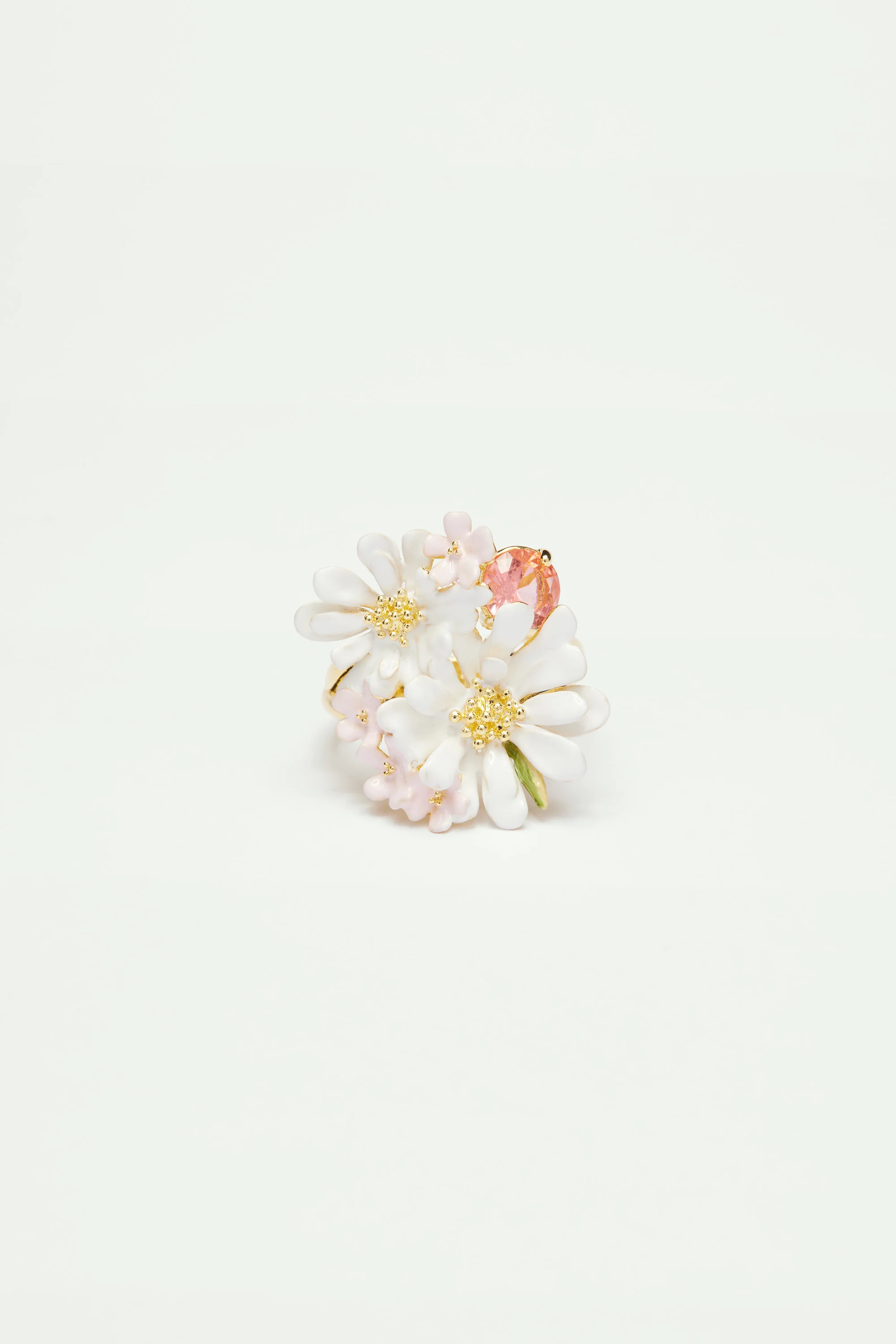 Bague cocktail bouquet de fleurs et pierre ronde - Image 2