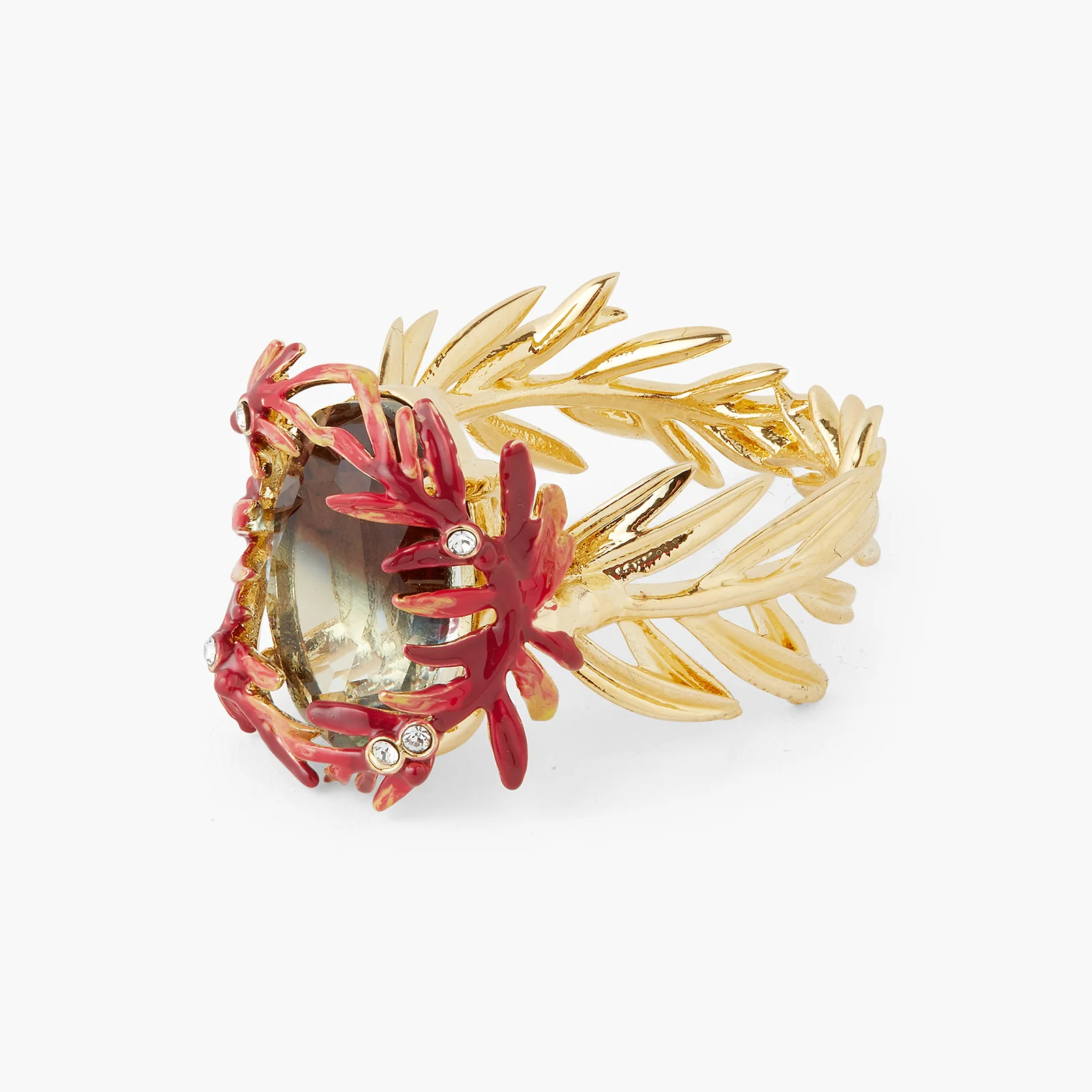 Bague Cocktail Feuillage, Pierre et Petits Cristaux - Image 2