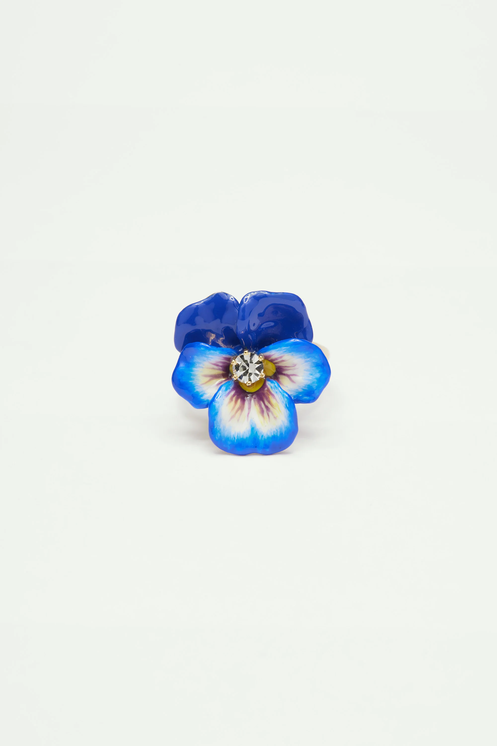 Bague cocktail pensée bleue et cristal taillé - Image 2