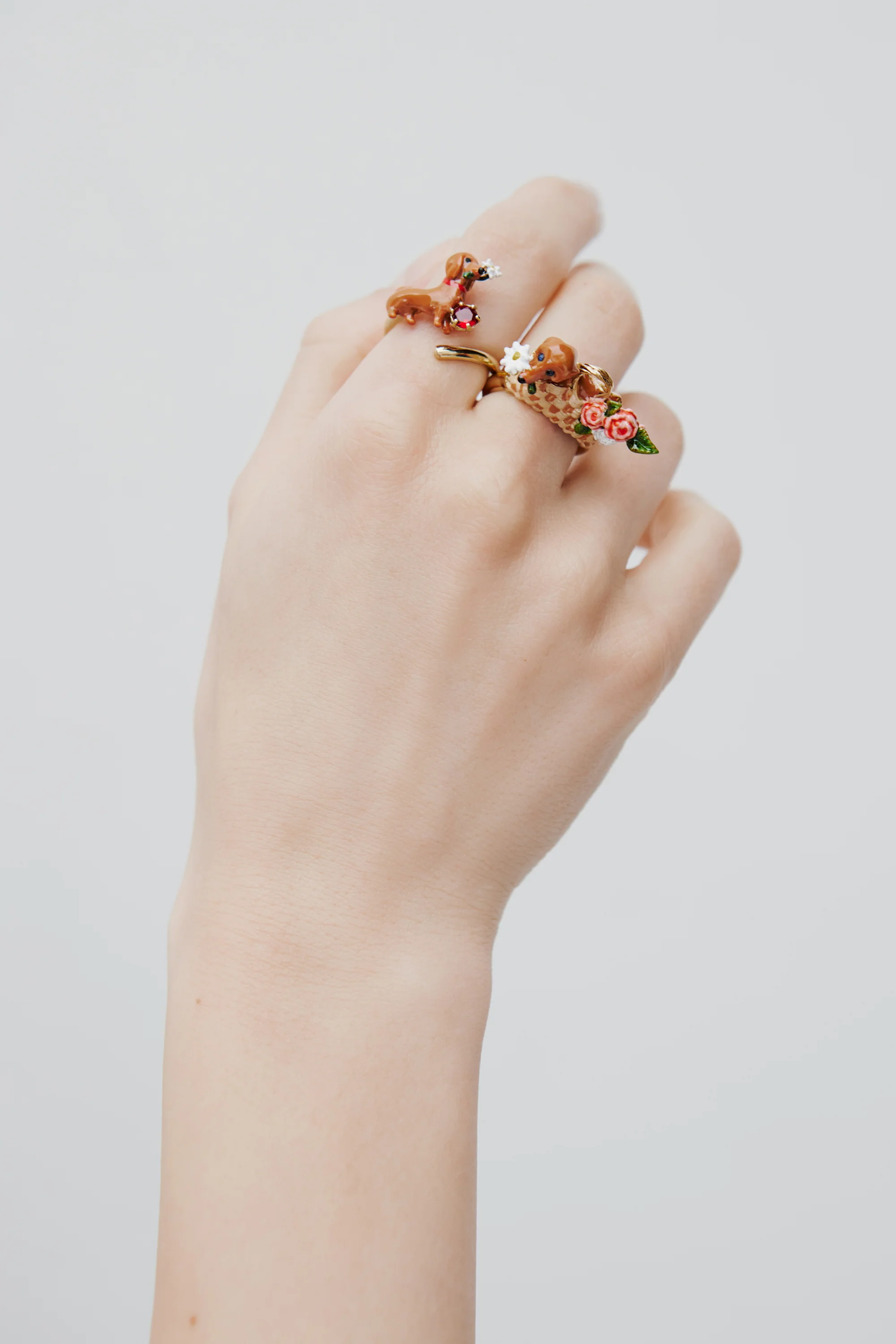 Bague panier, teckel et bouquet de fleurs - Image 2