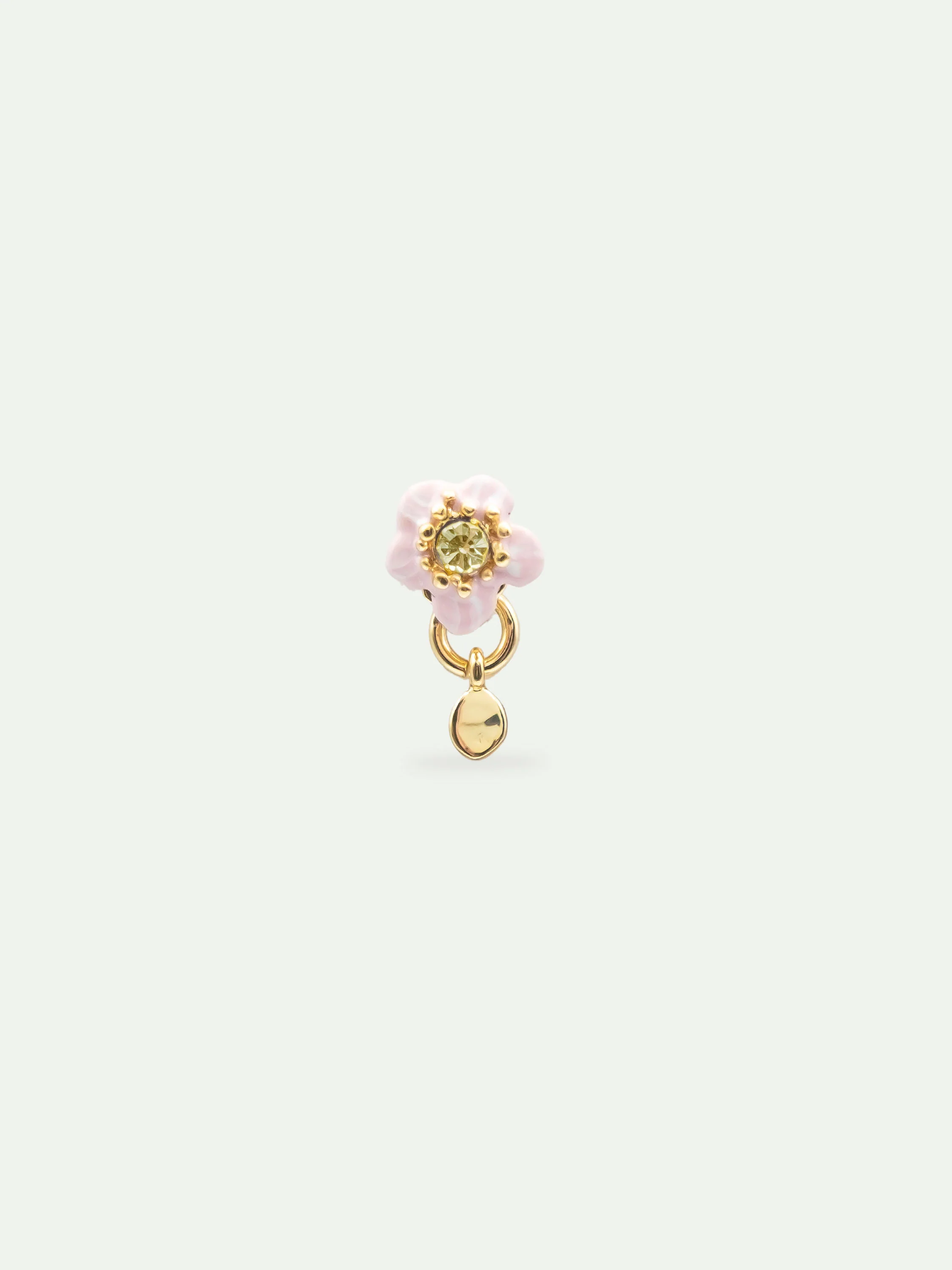 Boucle d'oreille fleur rose et pierre facettée, à l'unité