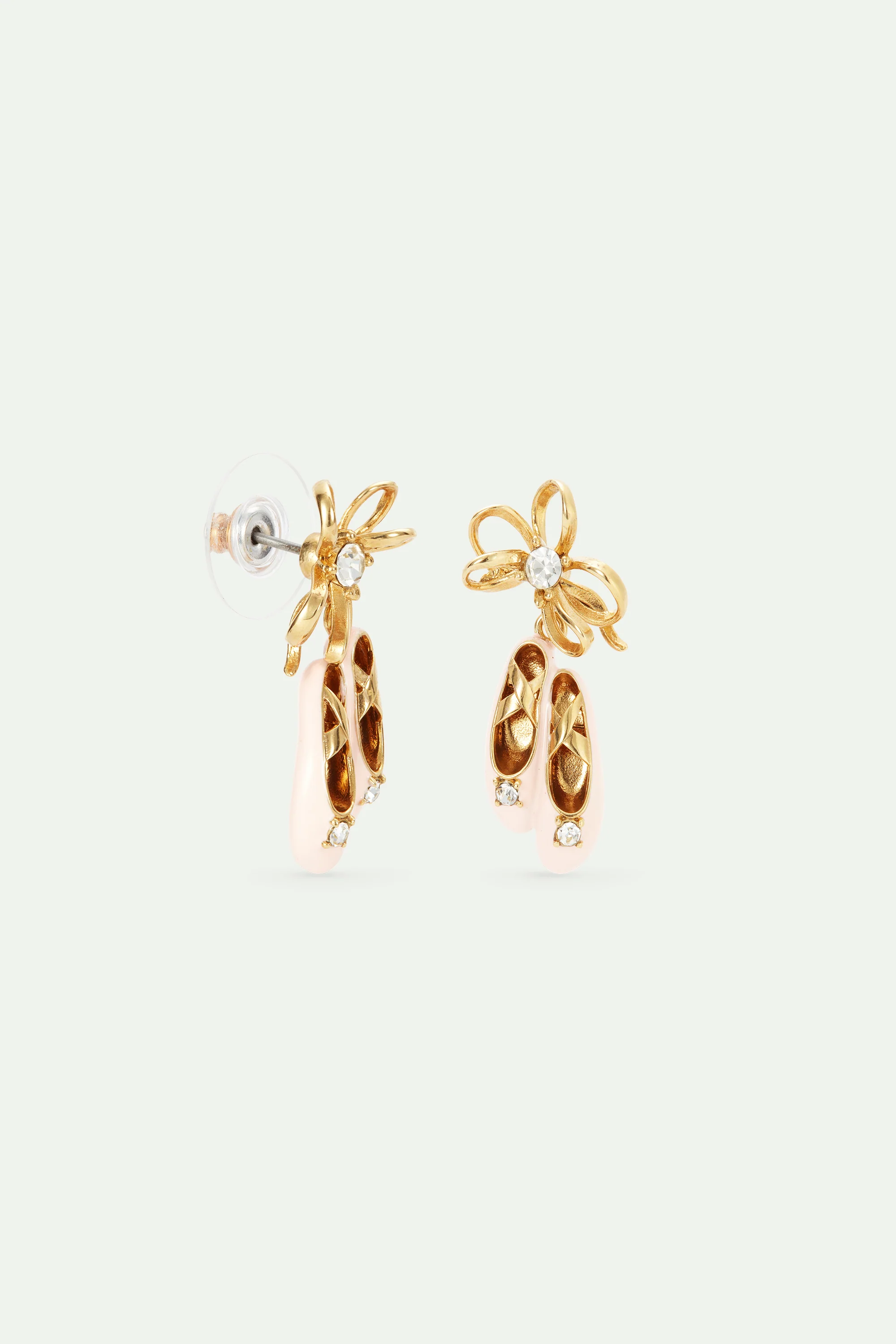 Boucles d'oreilles chausson rose et ruban doré - Image 3