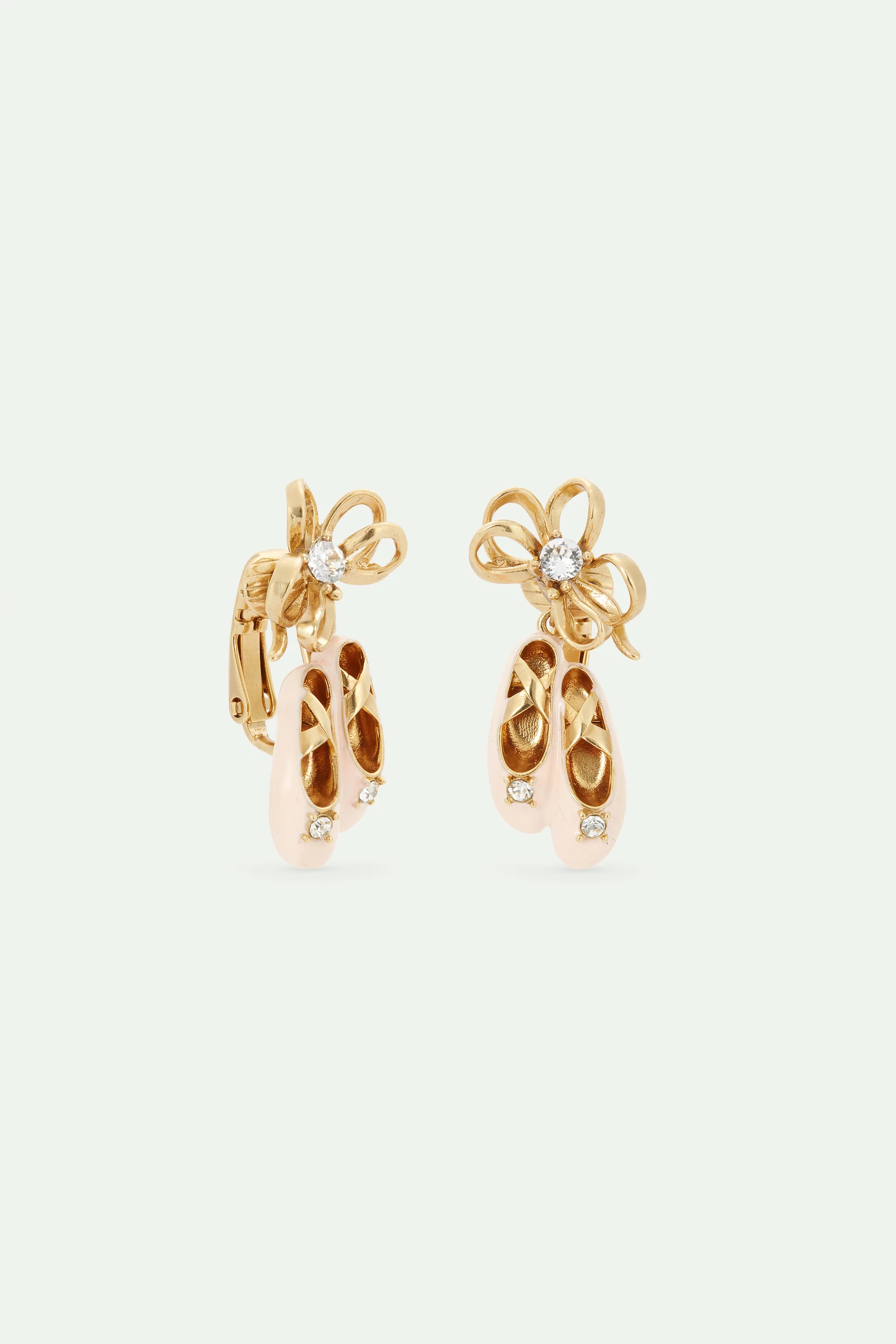 Boucles d'oreilles chausson rose et ruban doré - Image 5
