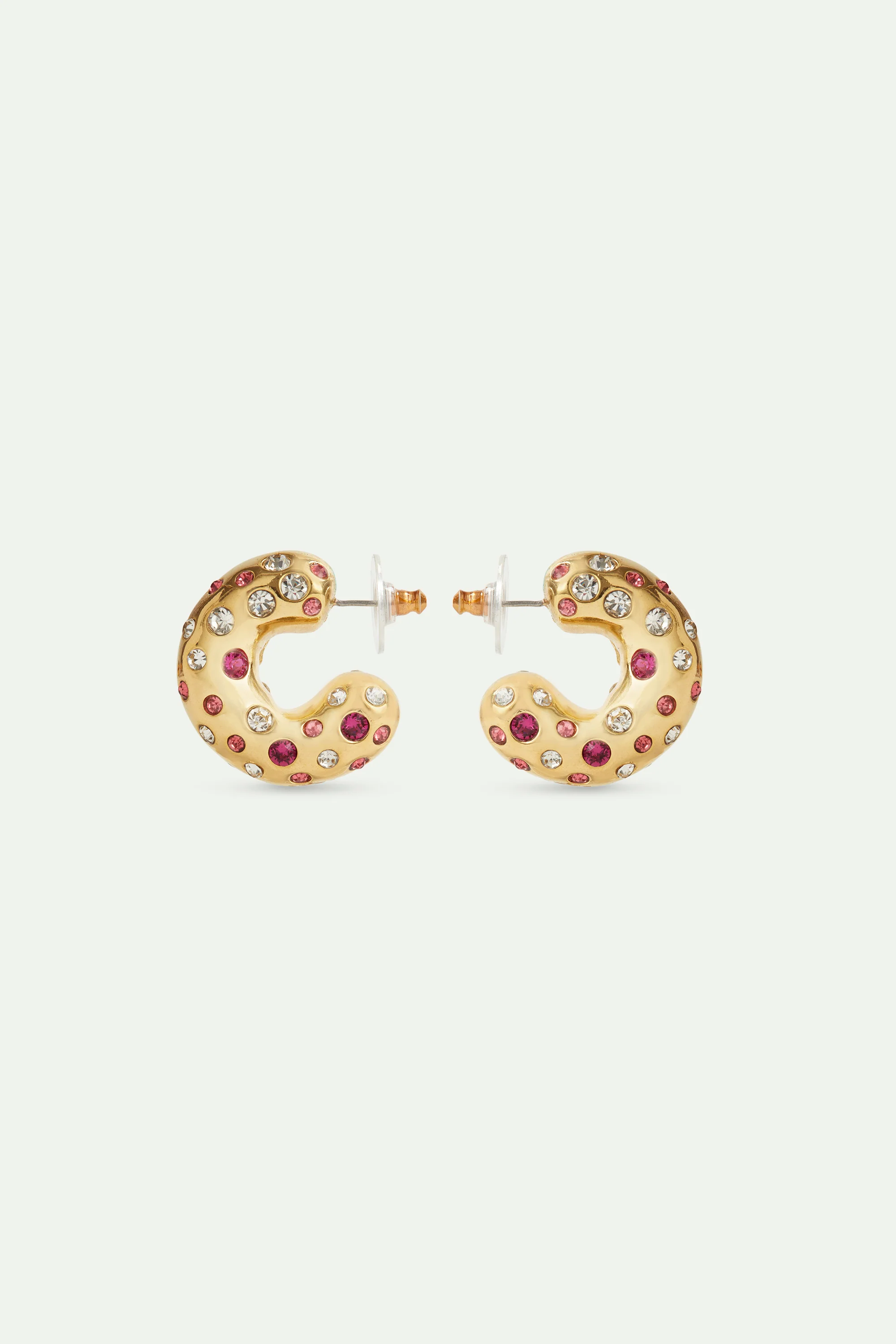 Boucles d'oreilles créoles dorées et cristaux roses et blancs