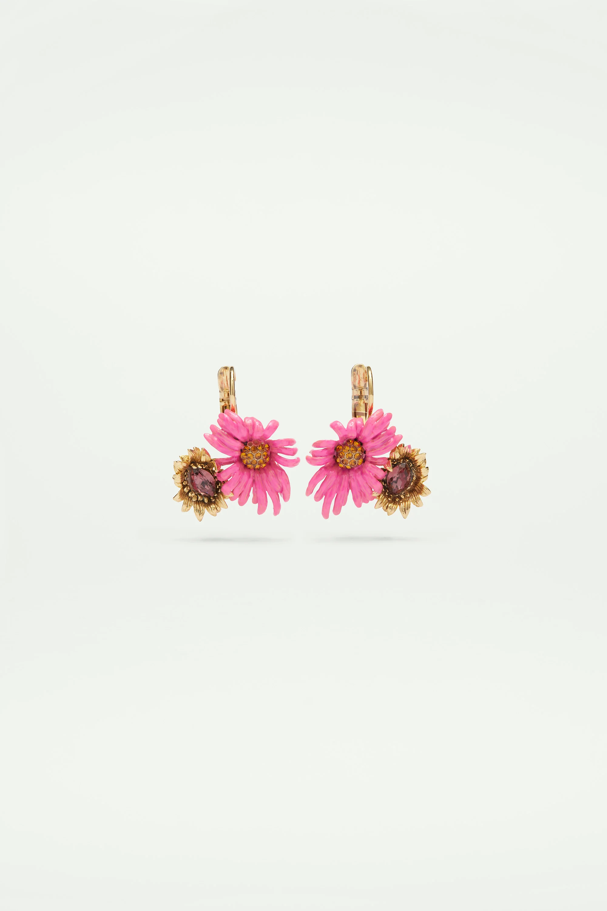 Boucles d'oreilles dormeuses fleur echinacée pourpre