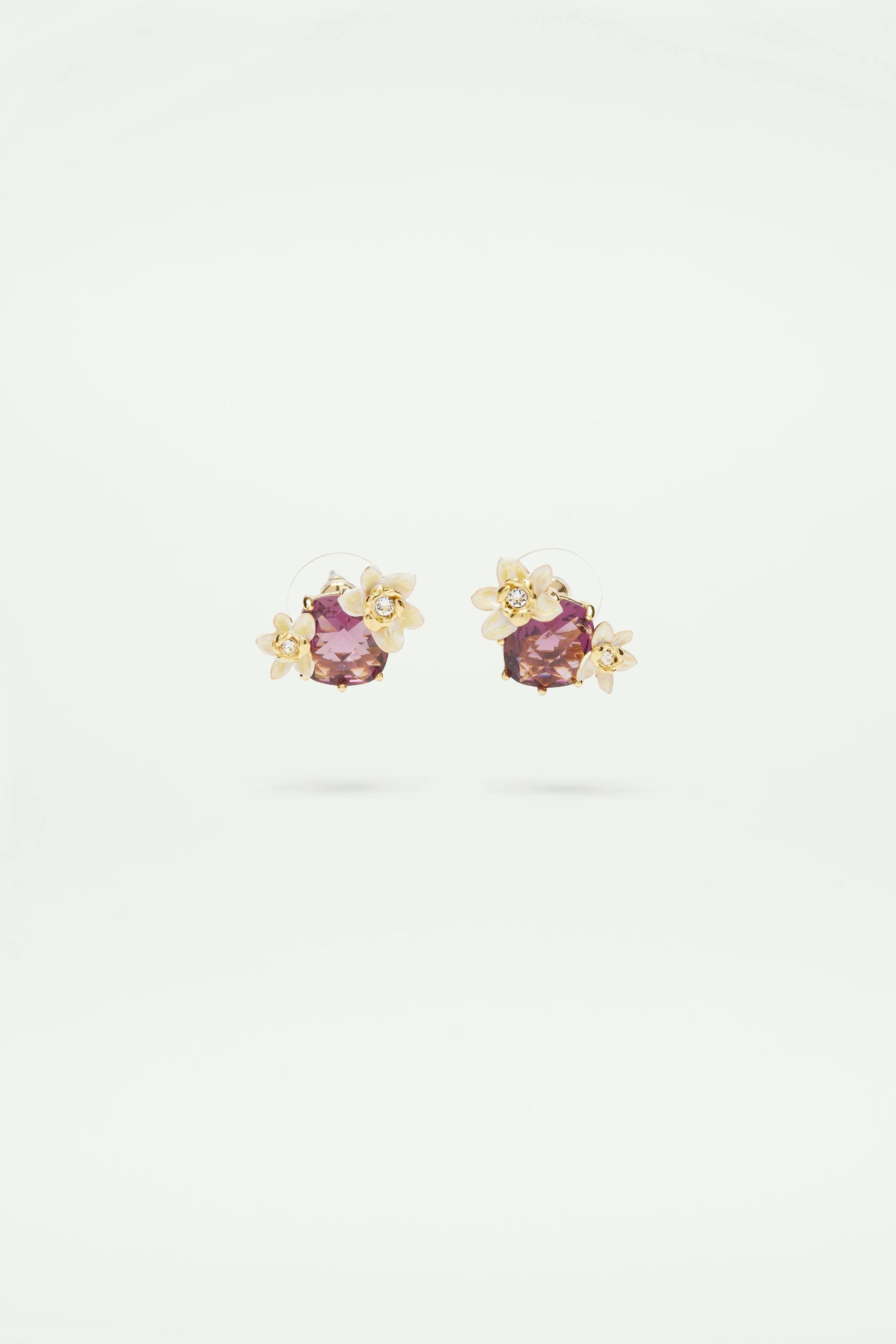Boucles d'oreilles Fleurs de vanille et verre facetté