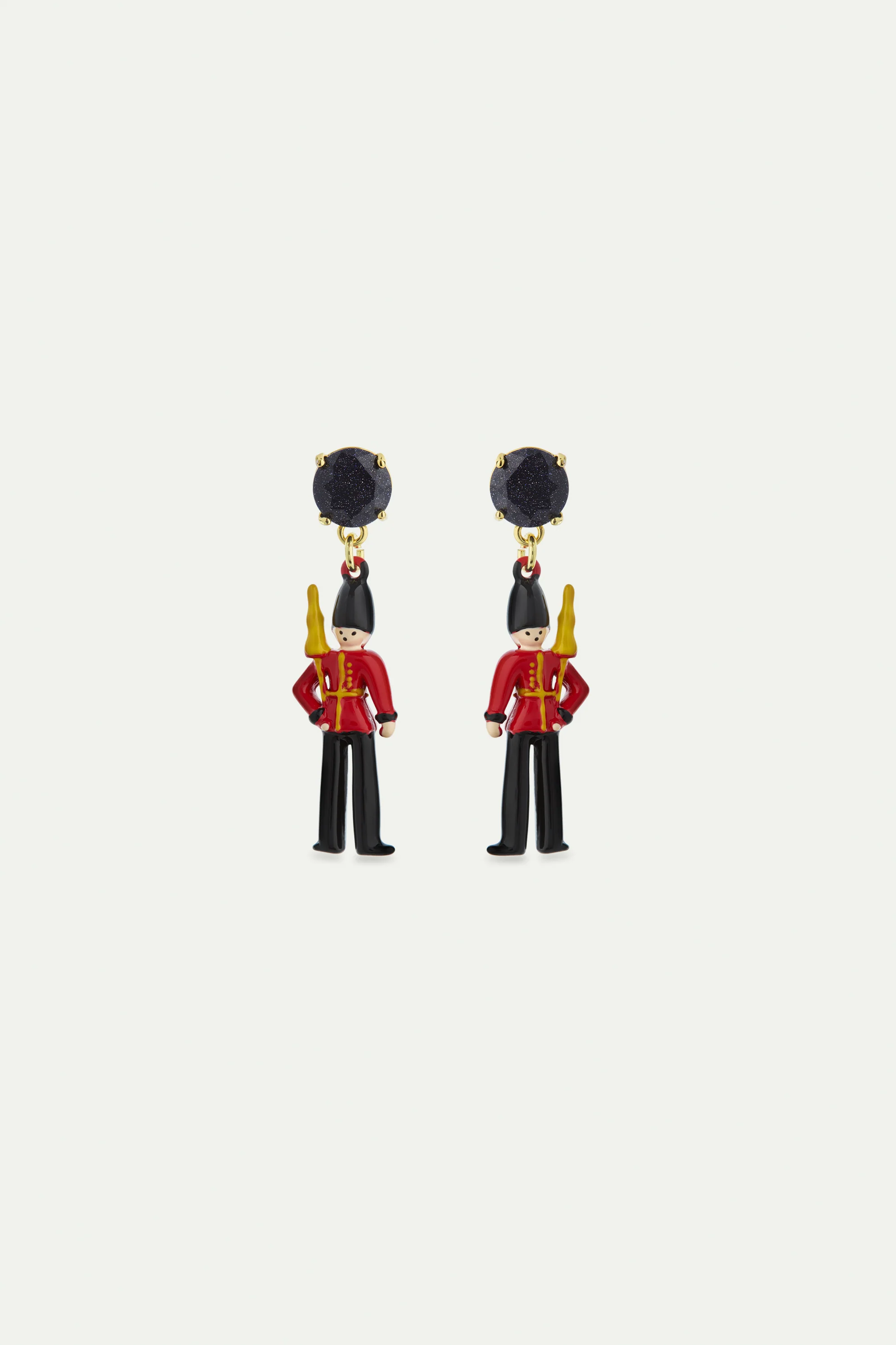 Boucles d'oreilles garde royal noir et rouge et verre facetté noir