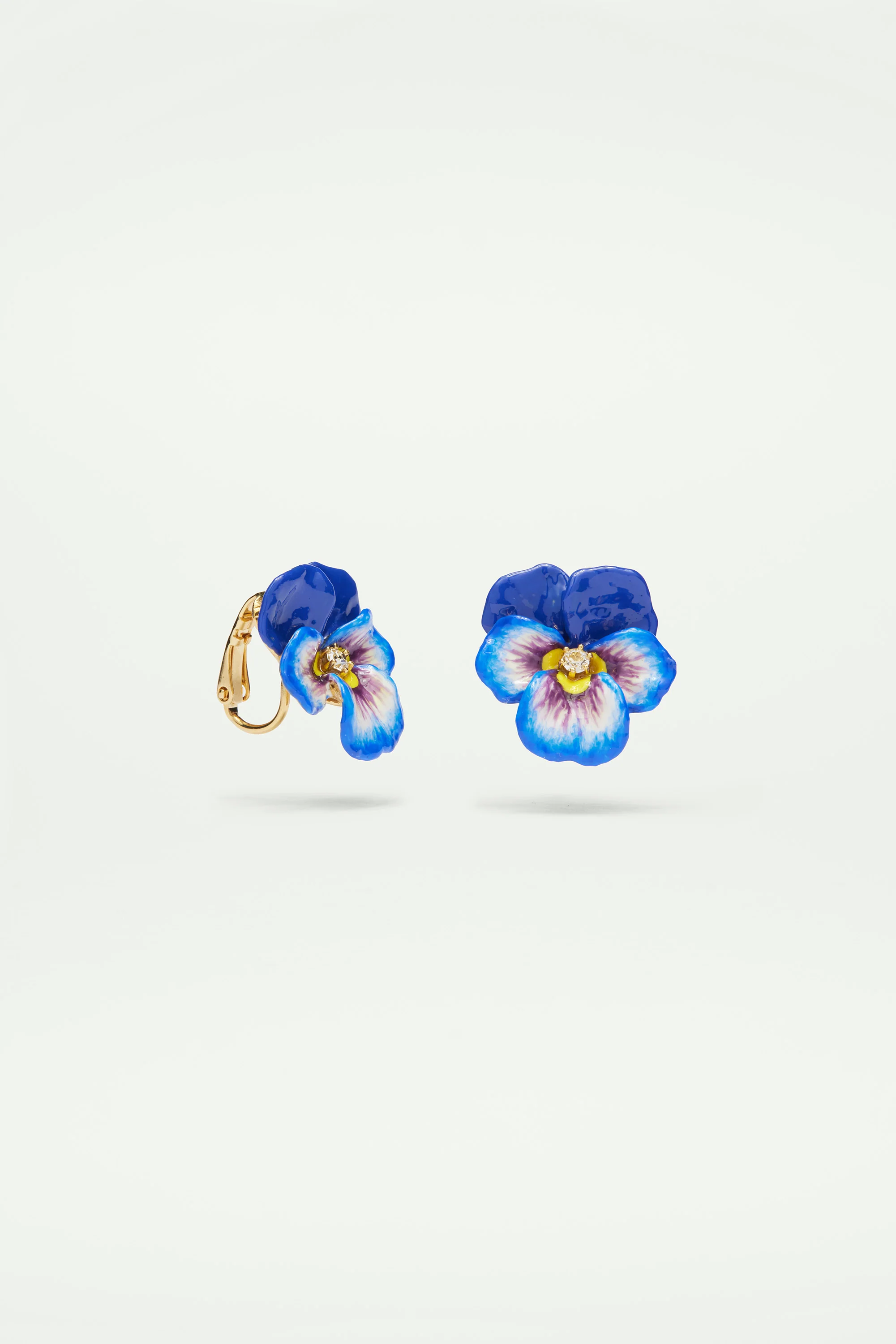 Boucles d'oreilles pensée bleue et cristal - Image 2