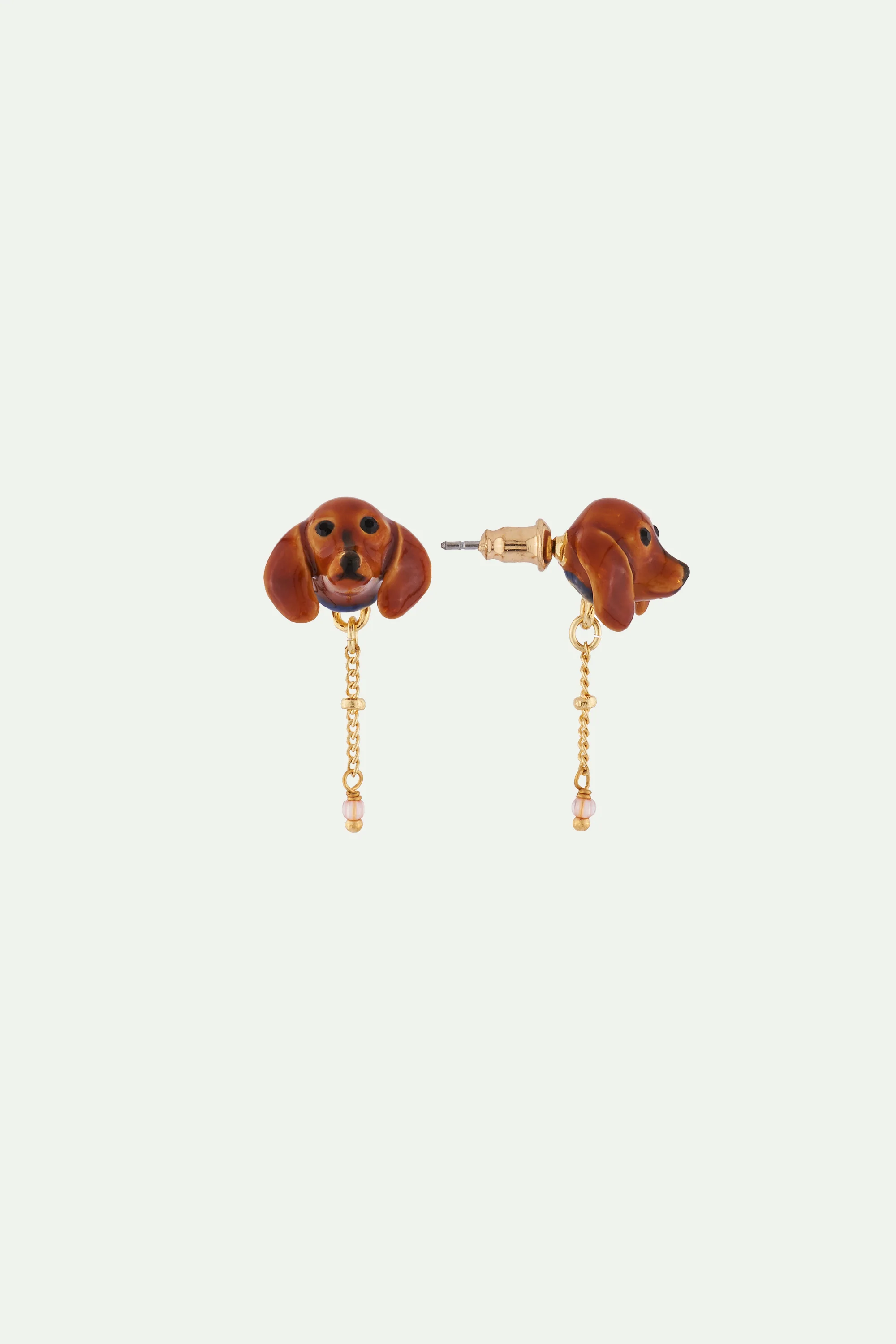Boucles d'oreilles petite tête de teckel et chaîne - Image 2
