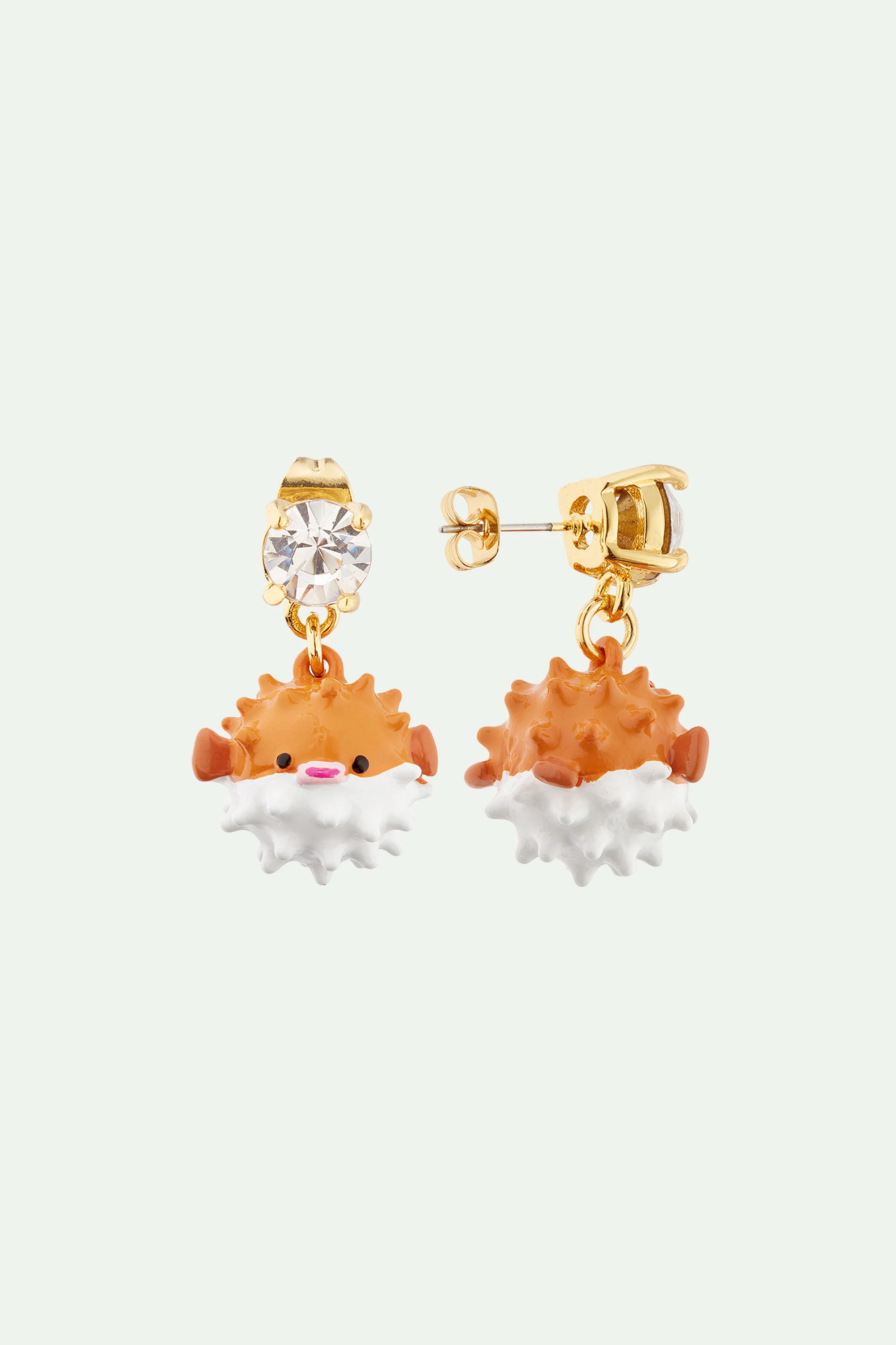 Boucles d'oreilles Poisson globe et pierre taillée - Image 2