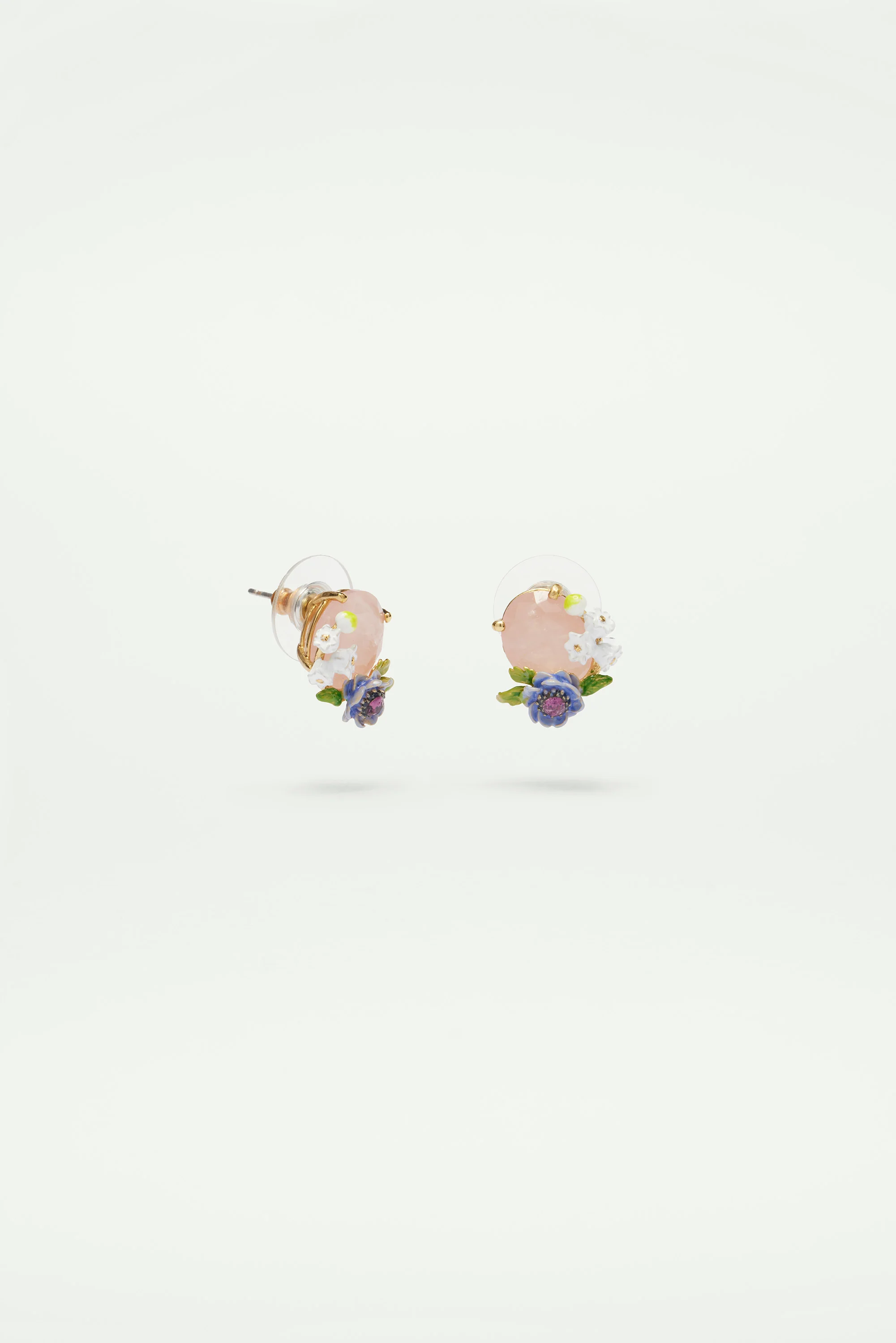Boucles d'oreilles quartz rose et composition florale - Image 2