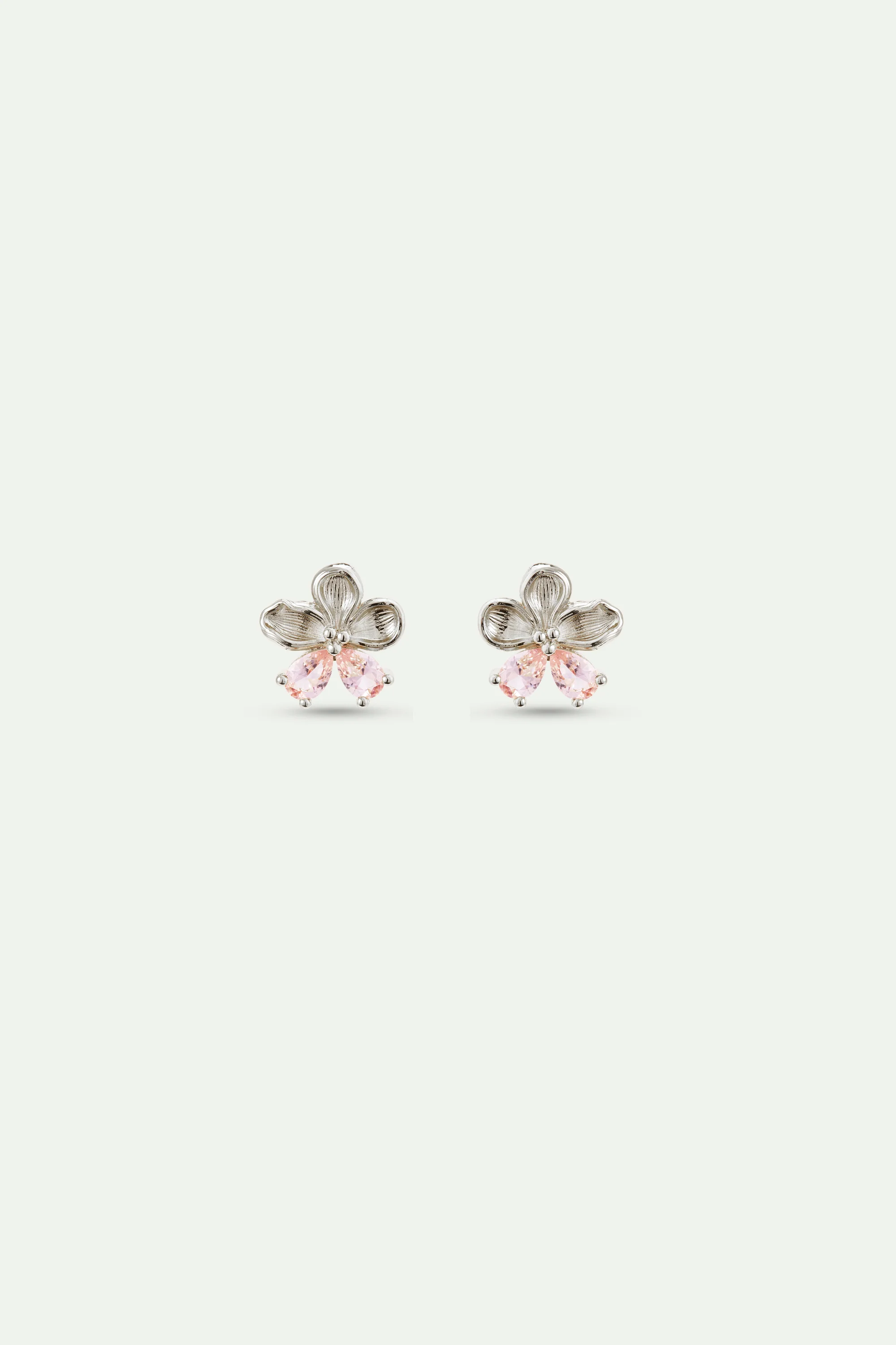 Boucles d'oreilles tiges argentées fleur de cerisier et pierres roses