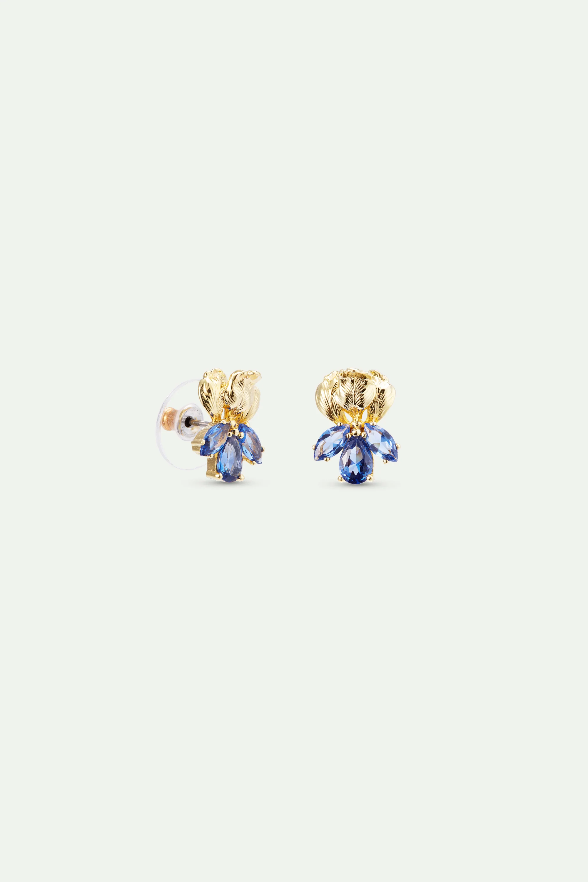 Boucles d'oreilles tiges dorées iris et pierres bleues - Image 3
