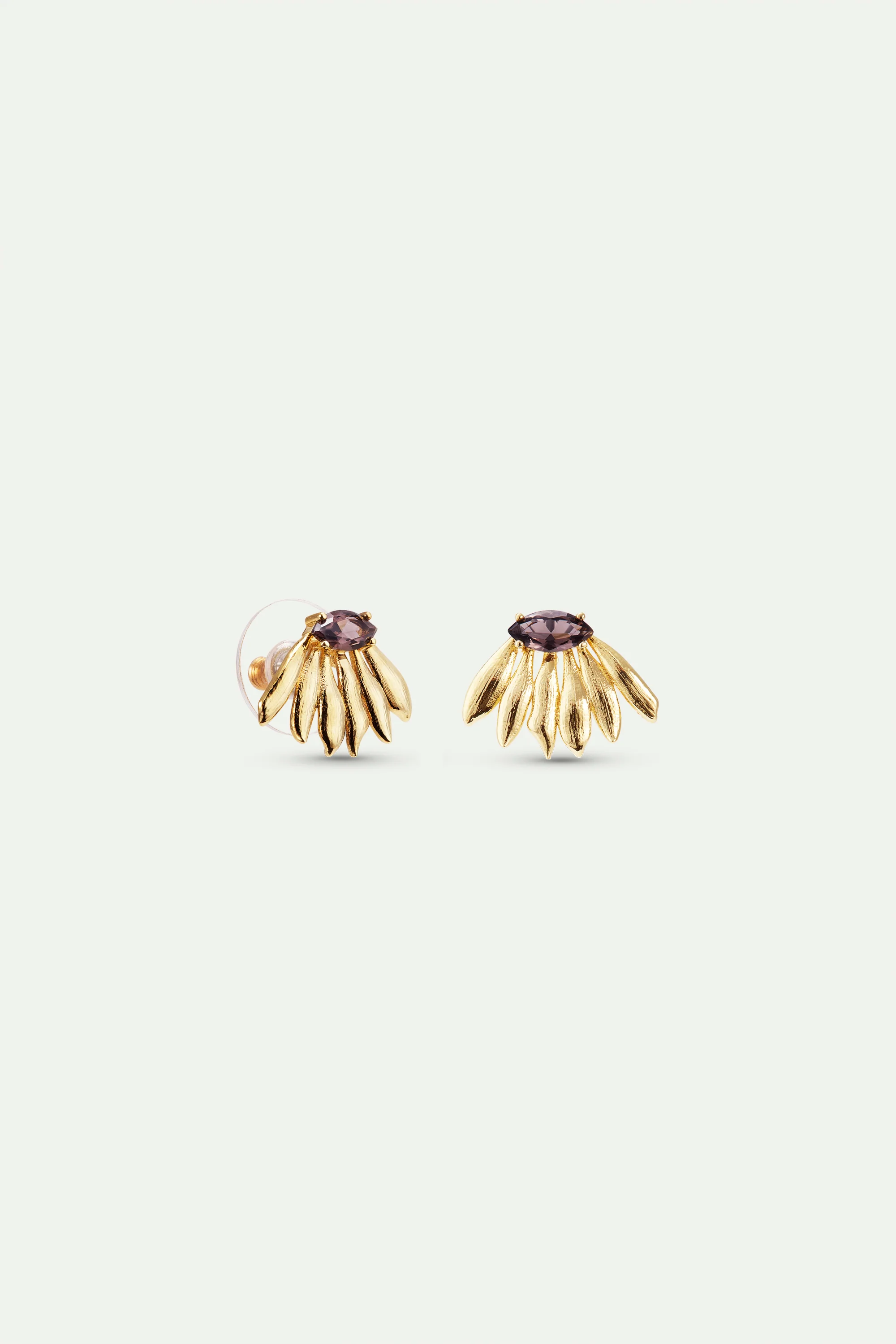 Boucles d'oreilles tiges dorées tournesol et pierre violette - Image 3