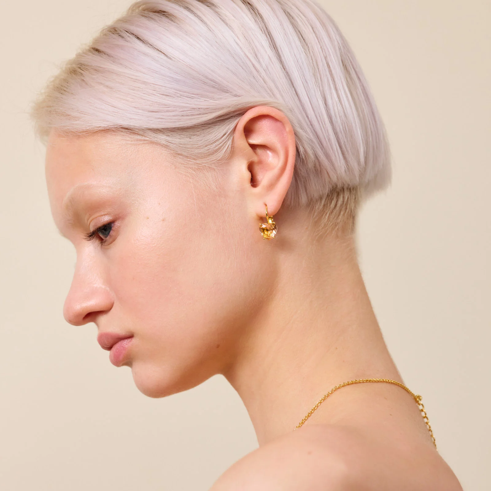 Boucles d'oreilles tiges pierre coeur la diamantine rose abricot - Image 2