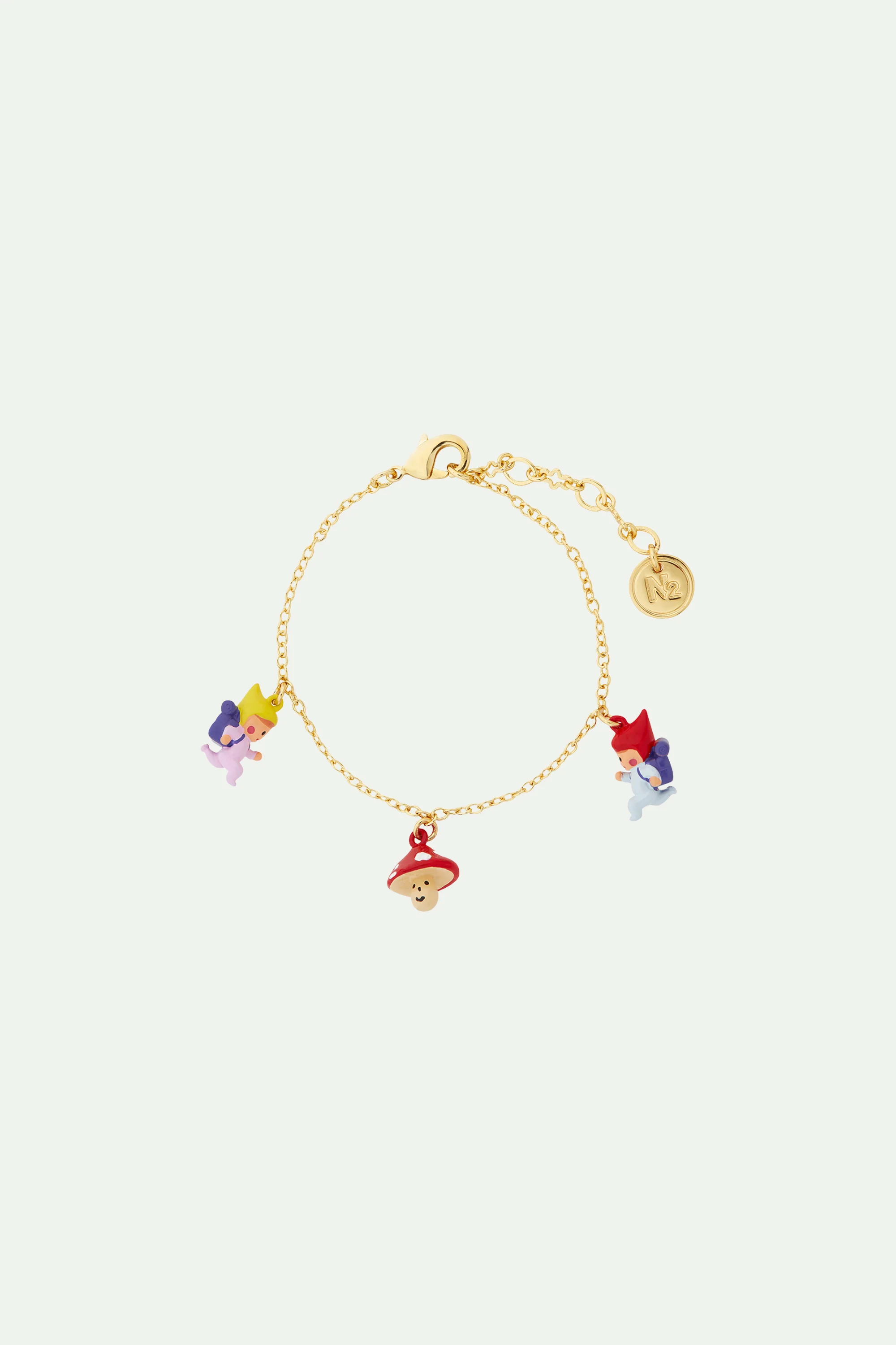 Bracelet charm's enfants nains en randonnée et champignon