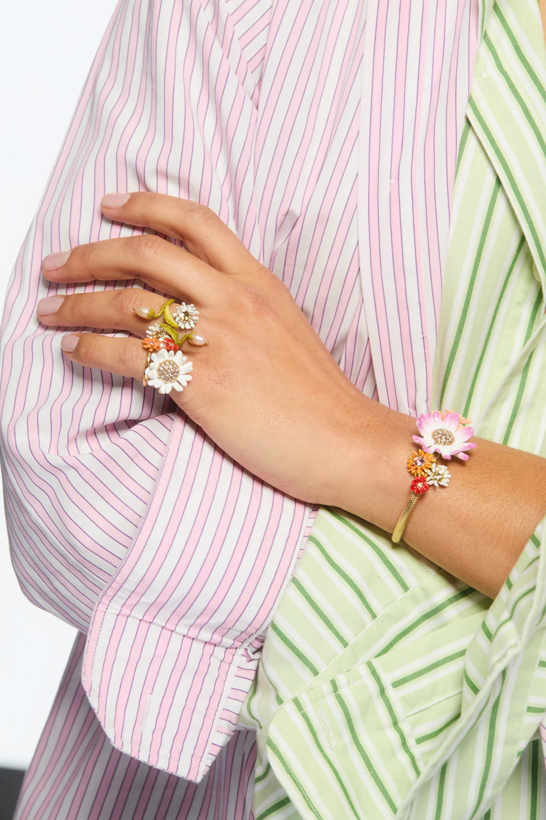 Bracelet jonc fleurs pâquerettes et zinnias - Image 2