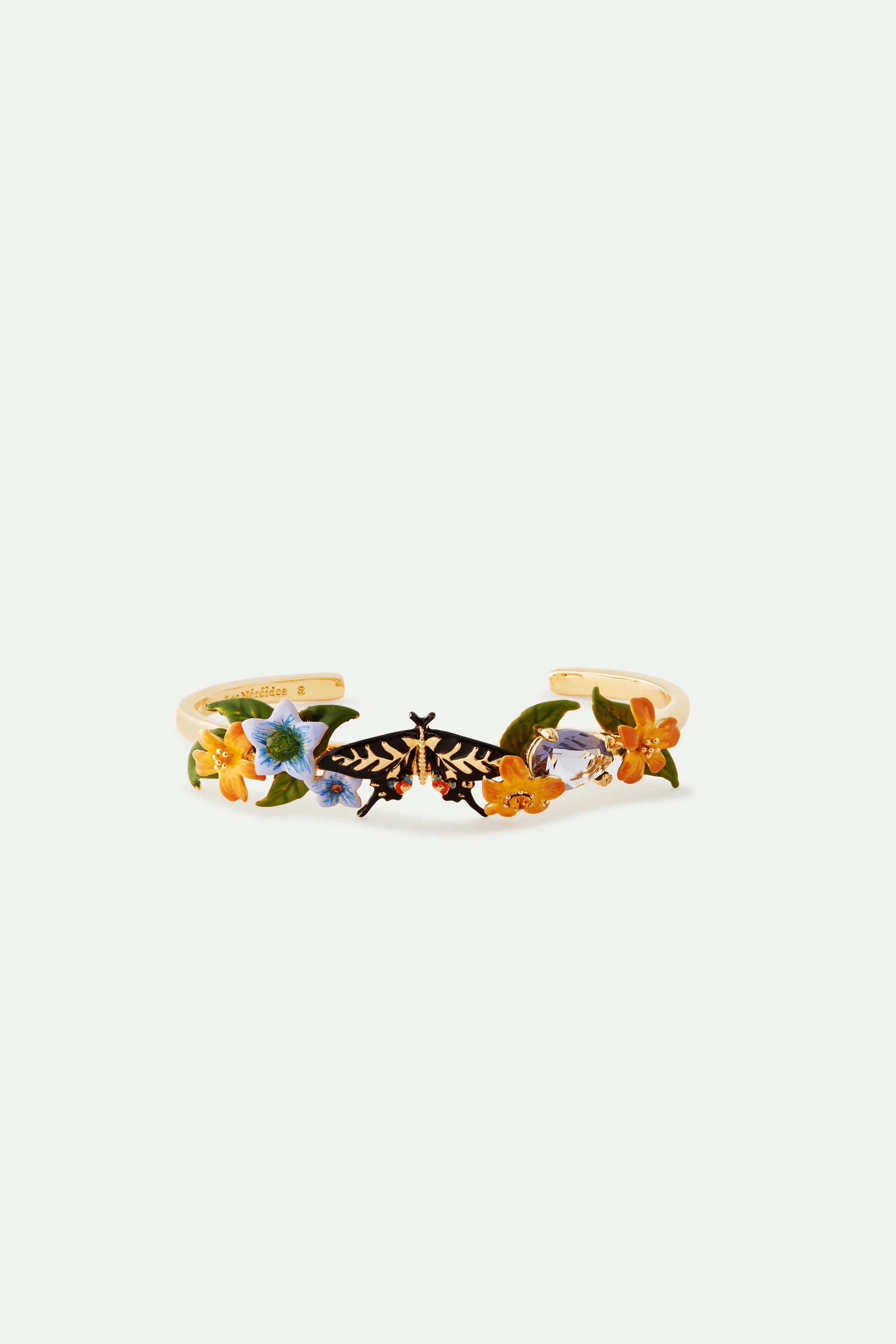 Bracelet jonc papillon, fleurs de jasmin et verre facetté - Image 3