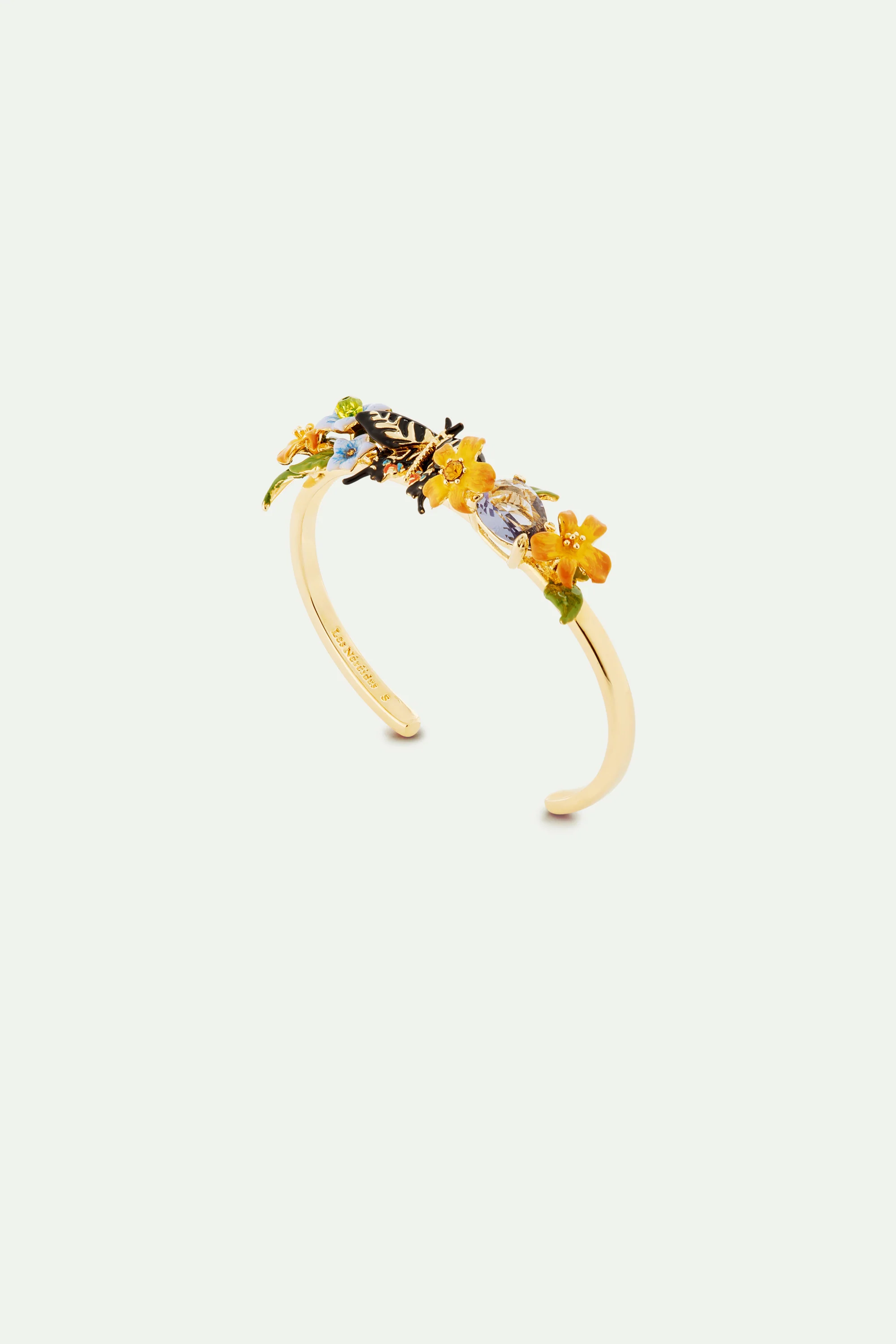 Bracelet jonc papillon, fleurs de jasmin et verre facetté - Image 4