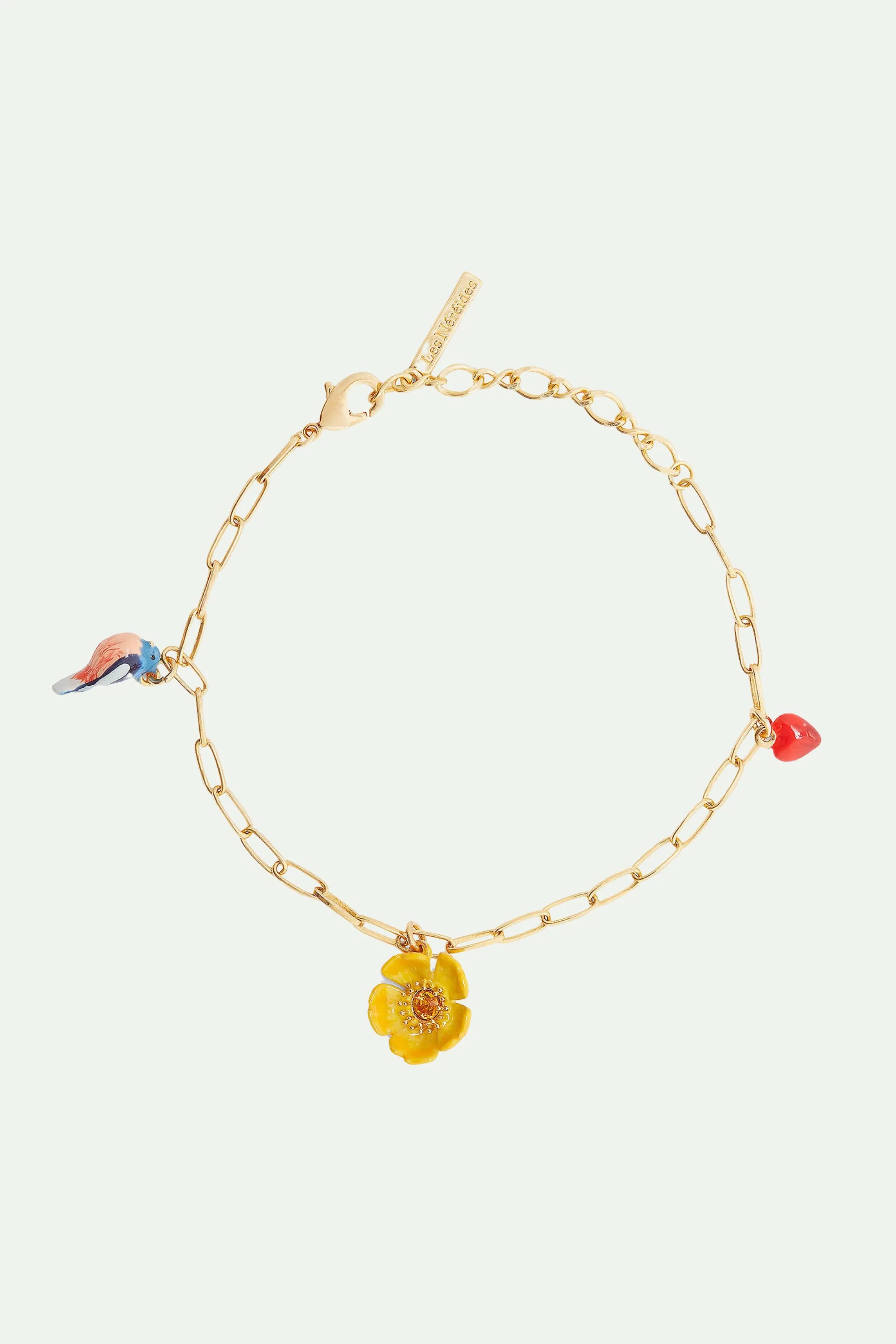 Bracelets charm's fleur, coeur, oiseau