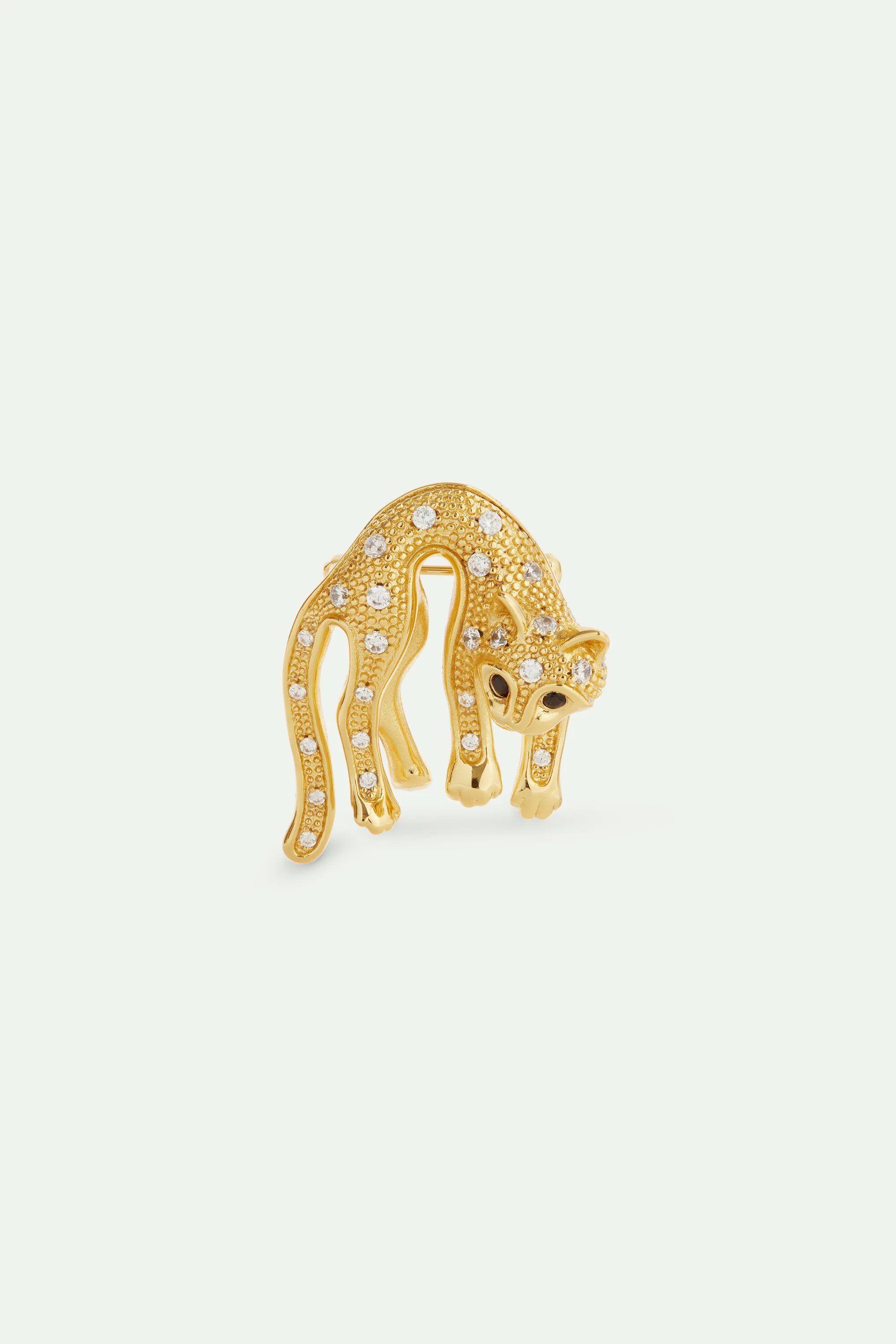 Broche chat doré et cristaux