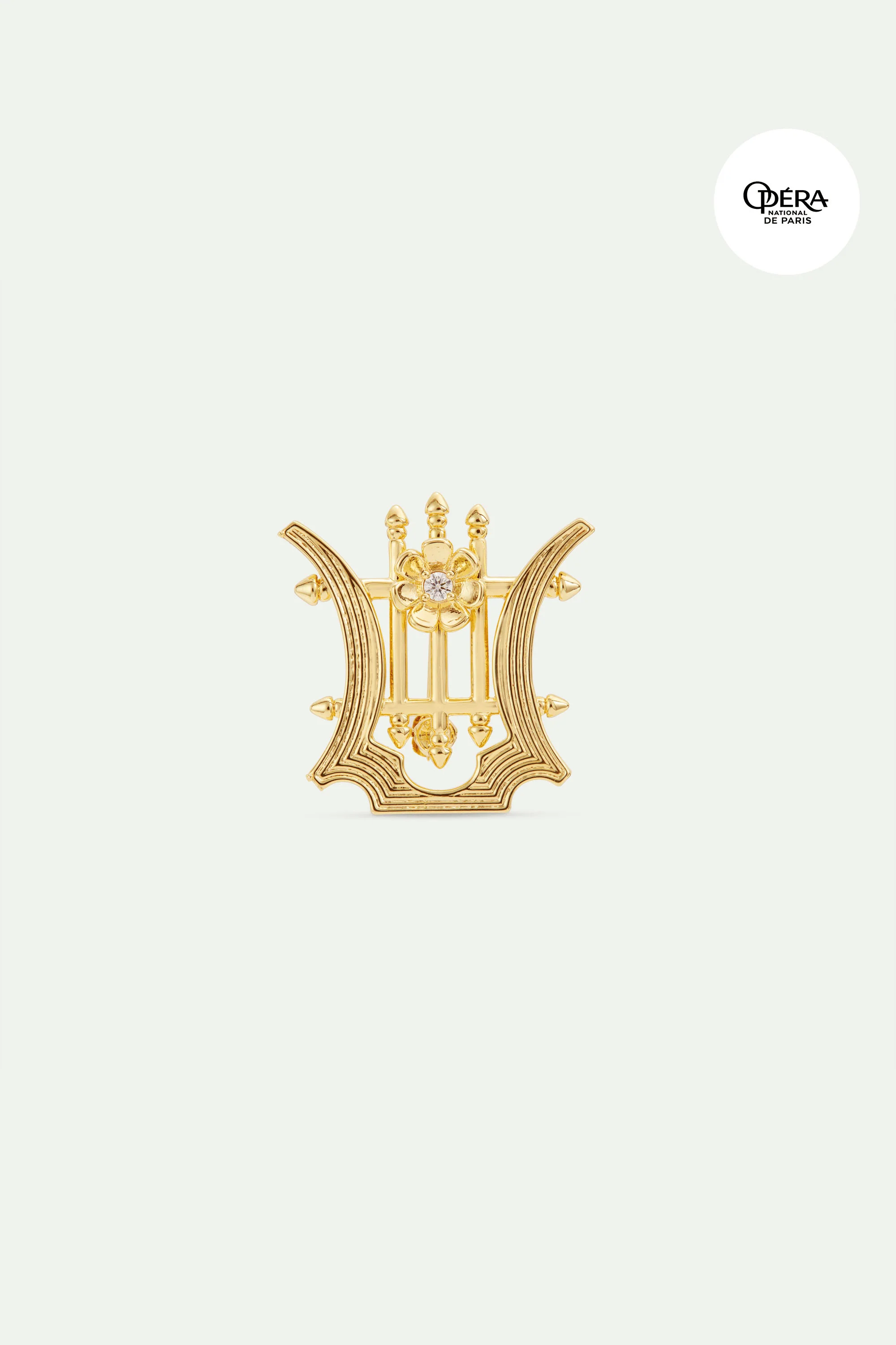 Broche Lyre dorée et cristaux