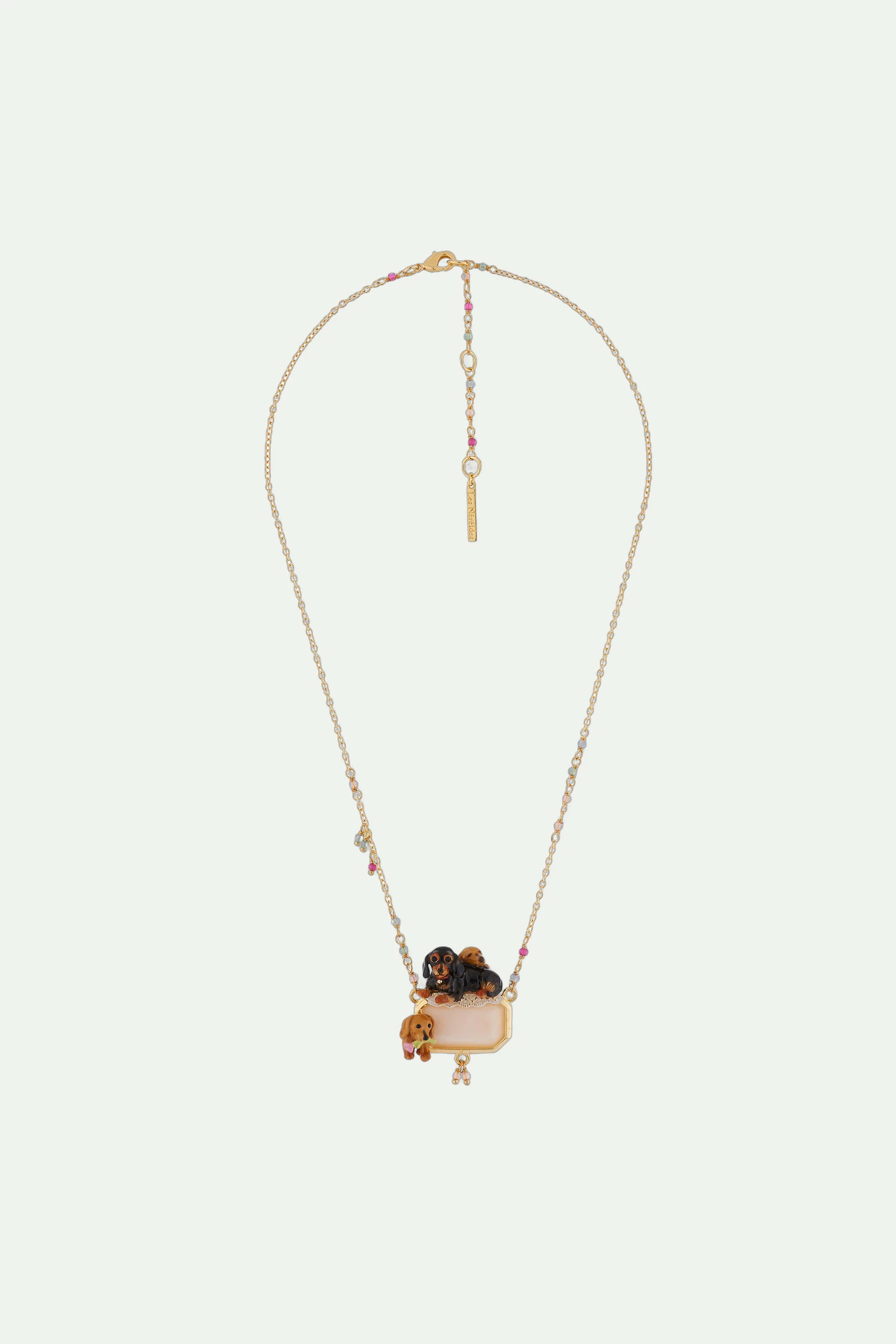 Collier famille de teckels sur verre taillé rectangulaire