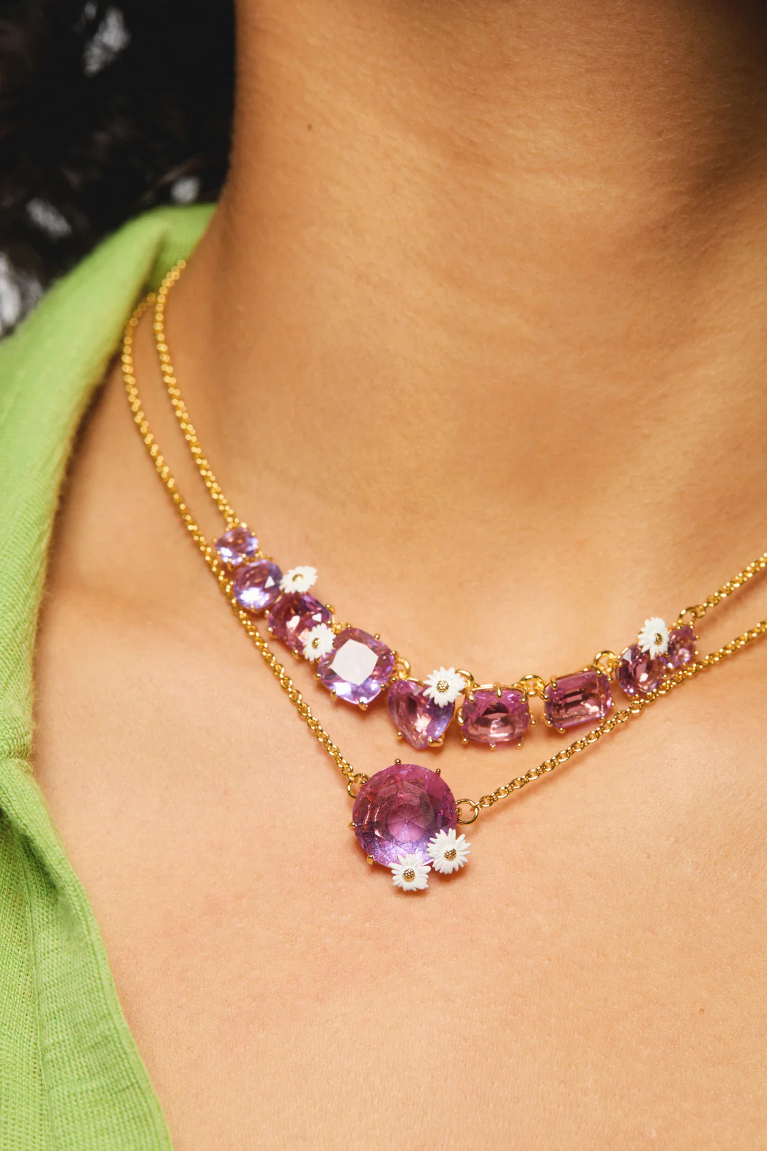 Collier fin pierre ronde la diamantine lavande et marguerites - Image 2