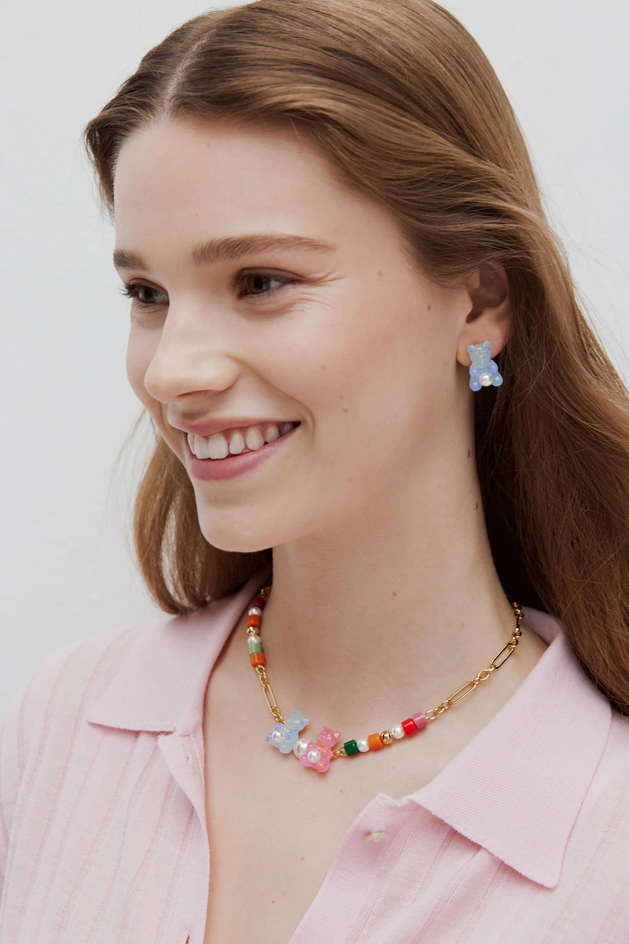 Collier nounours candy bleu et rose perles fantaisies - Image 3