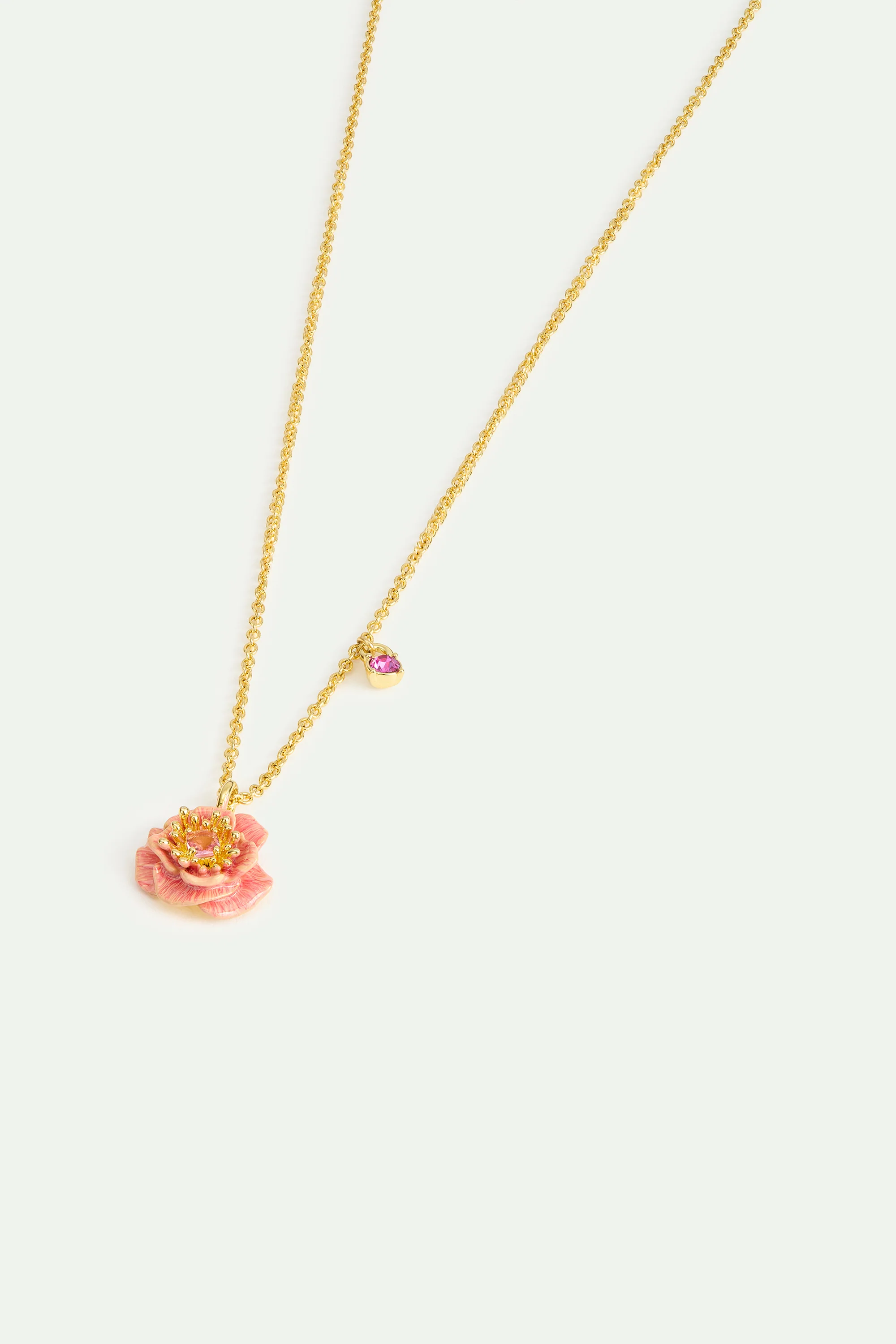 Collier pendentif anémone rose et cristal - Image 3