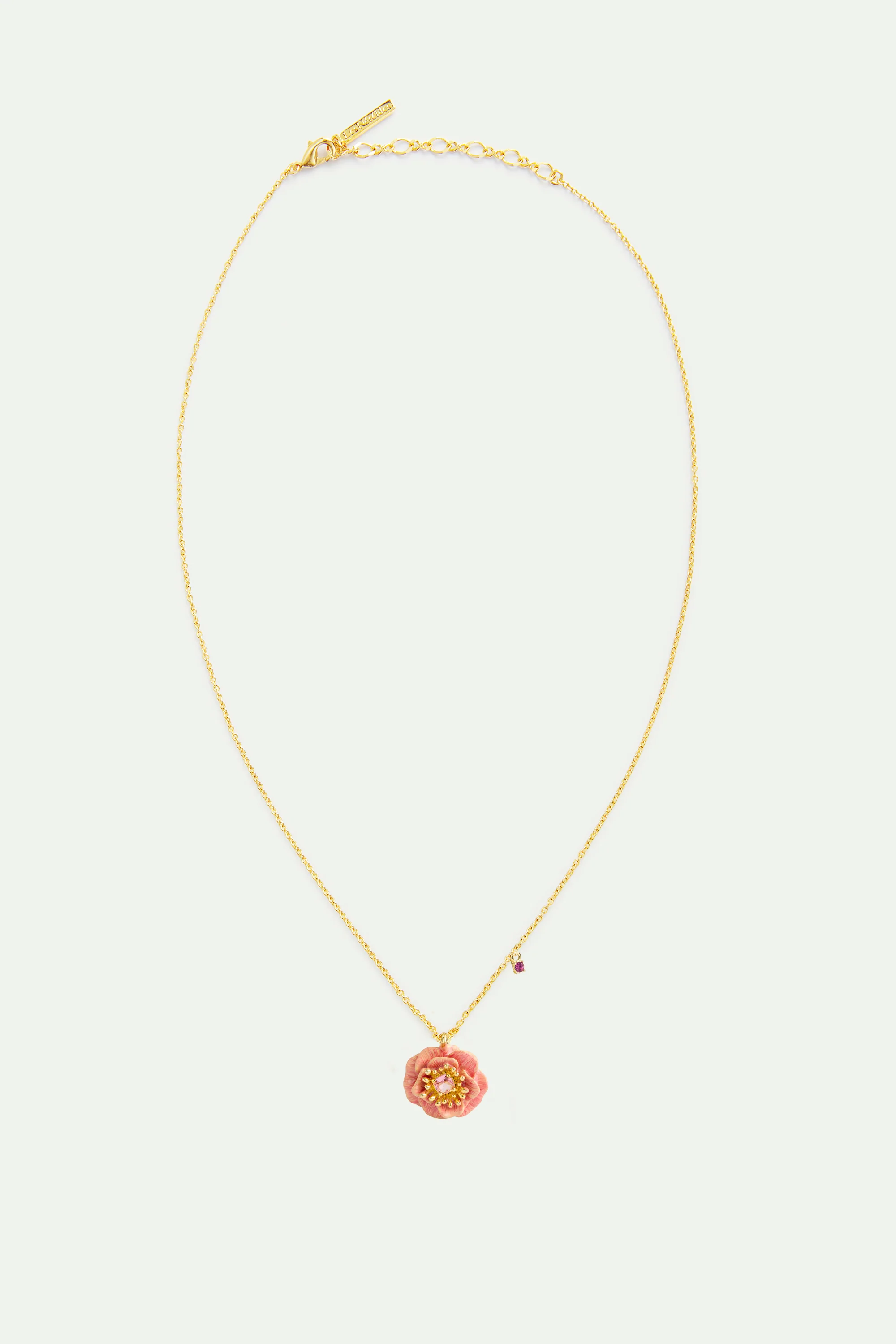 Collier pendentif anémone rose et cristal - Image 4