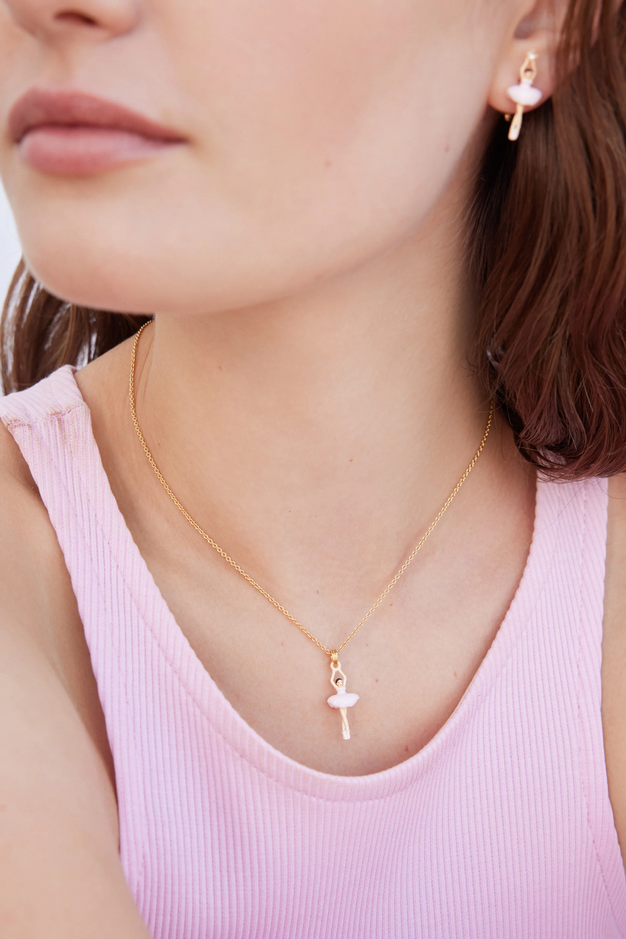 Collier pendentif Ballerine rose et cristal - Image 4
