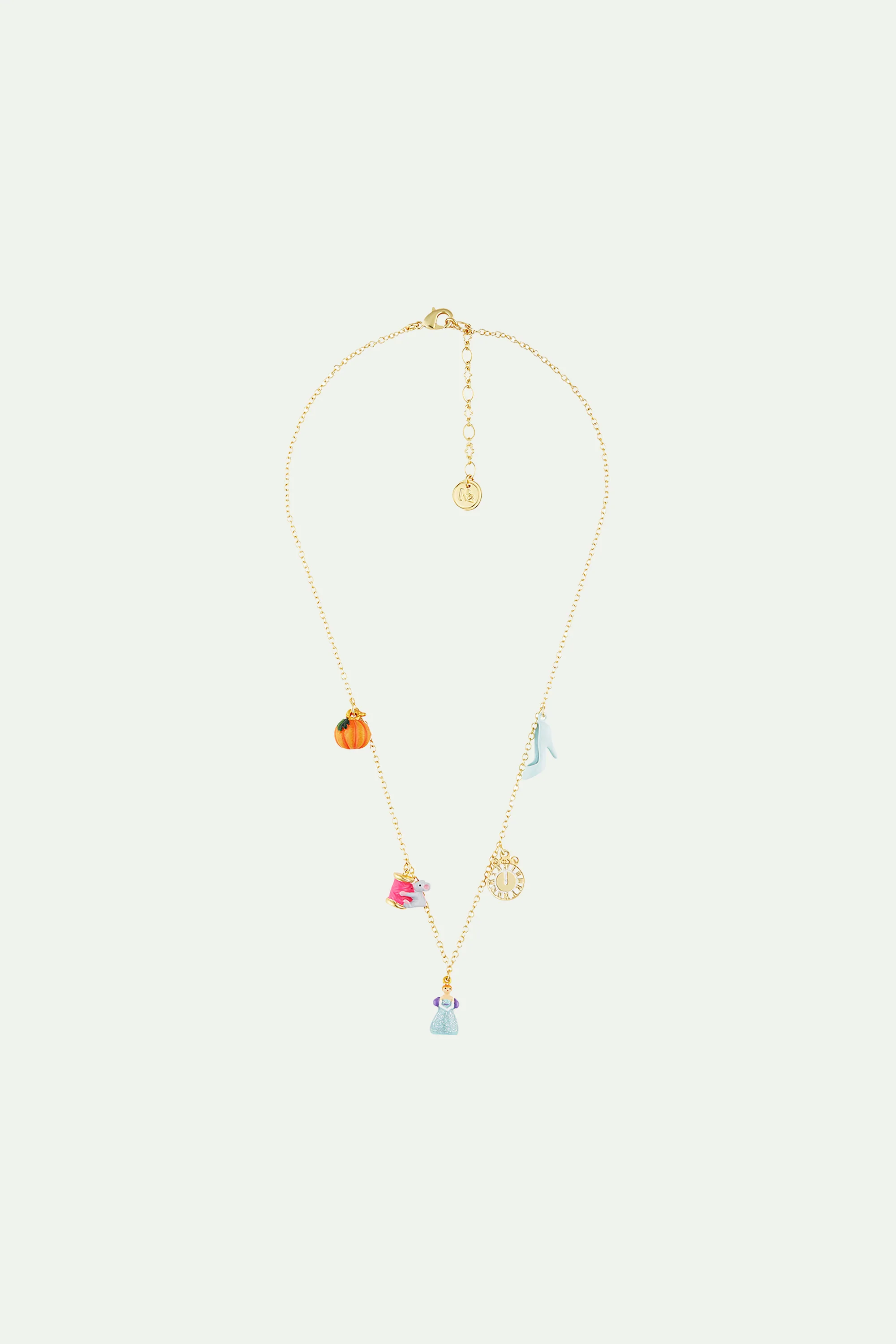 Collier pendentif citrouille, souris et bobine de fil, cendrillon, horloge et soulier - Image 3