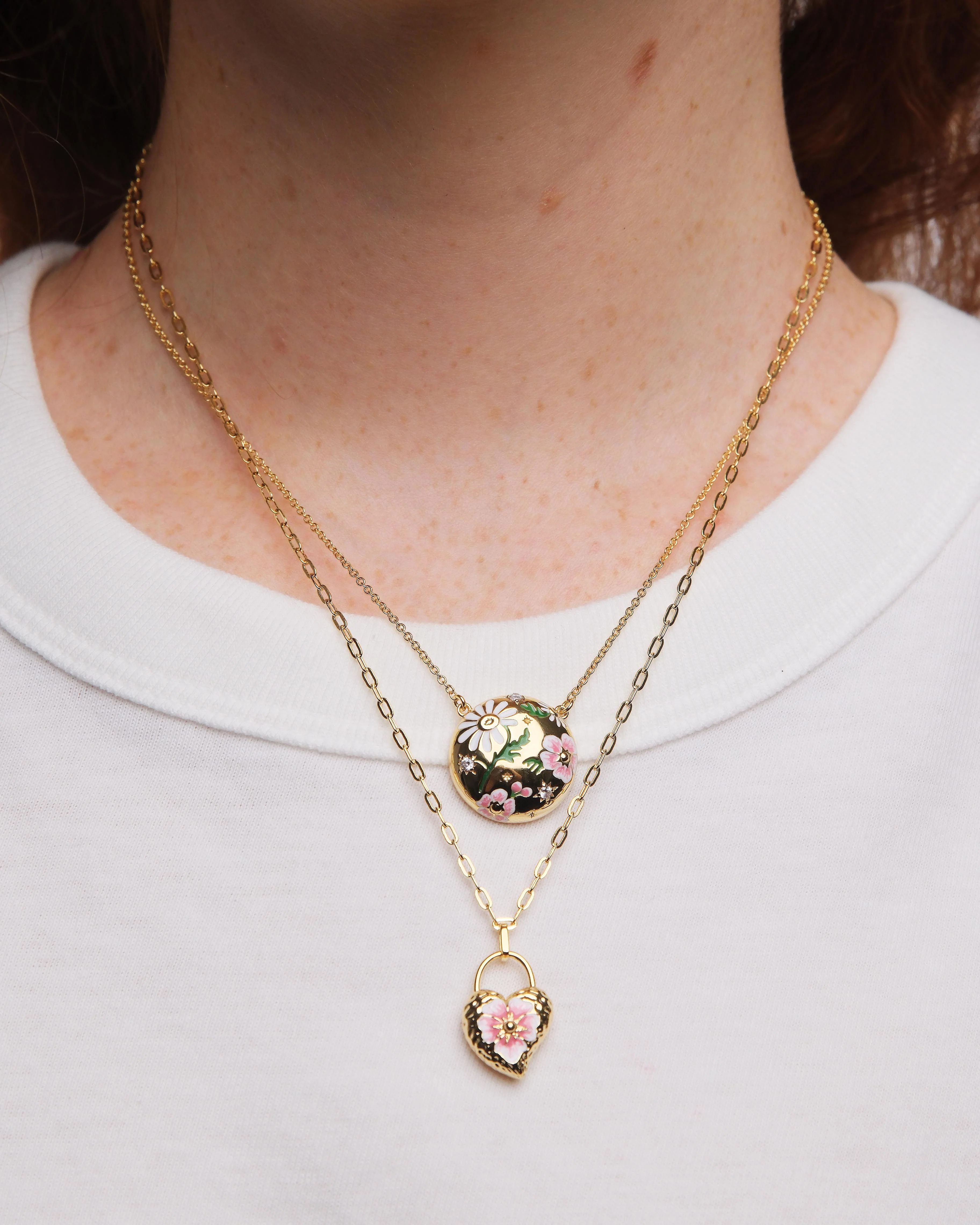 Collier pendentif fleurs de marguerites et de pensées - Image 2