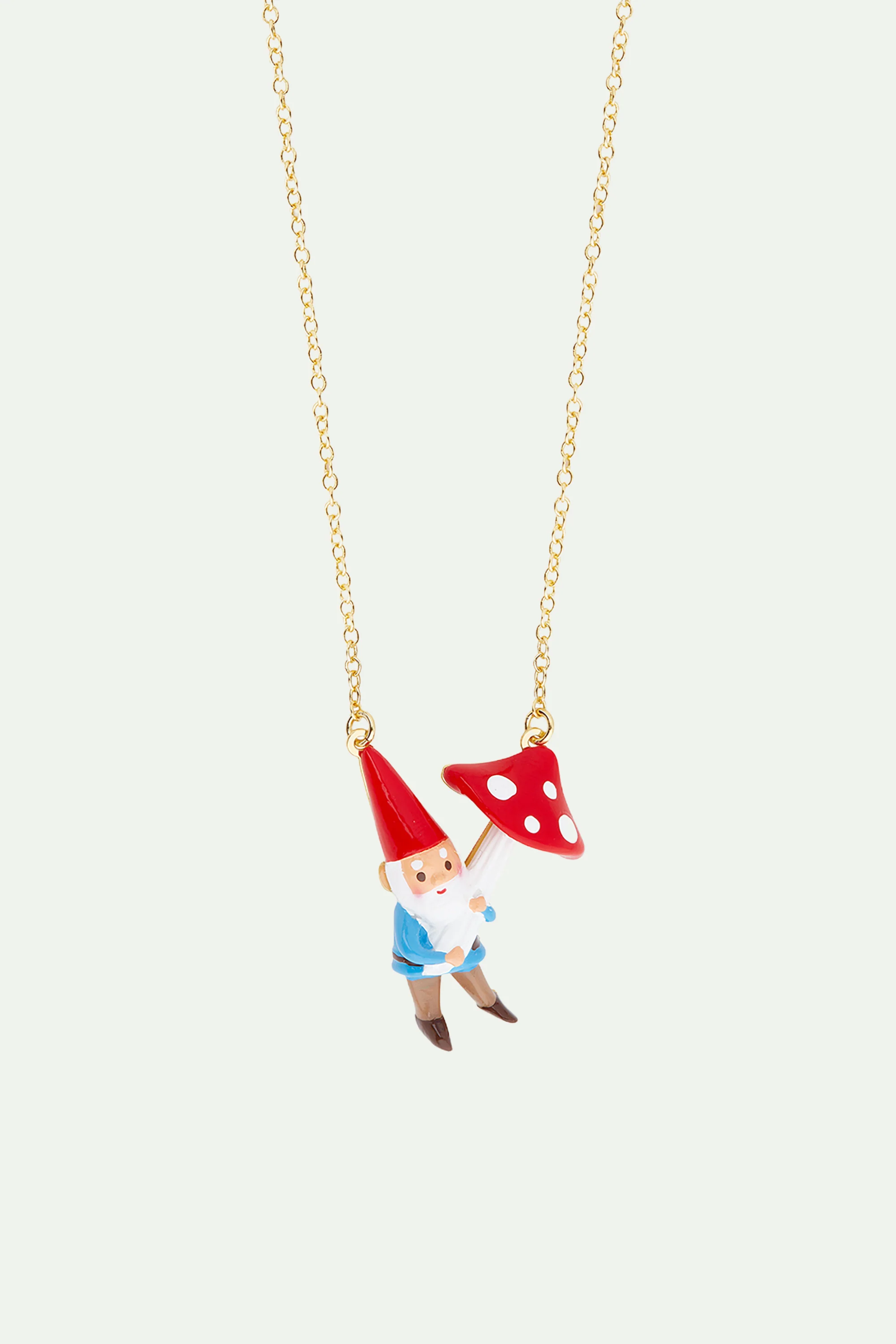 Collier pendentif nain de jardin et champignon