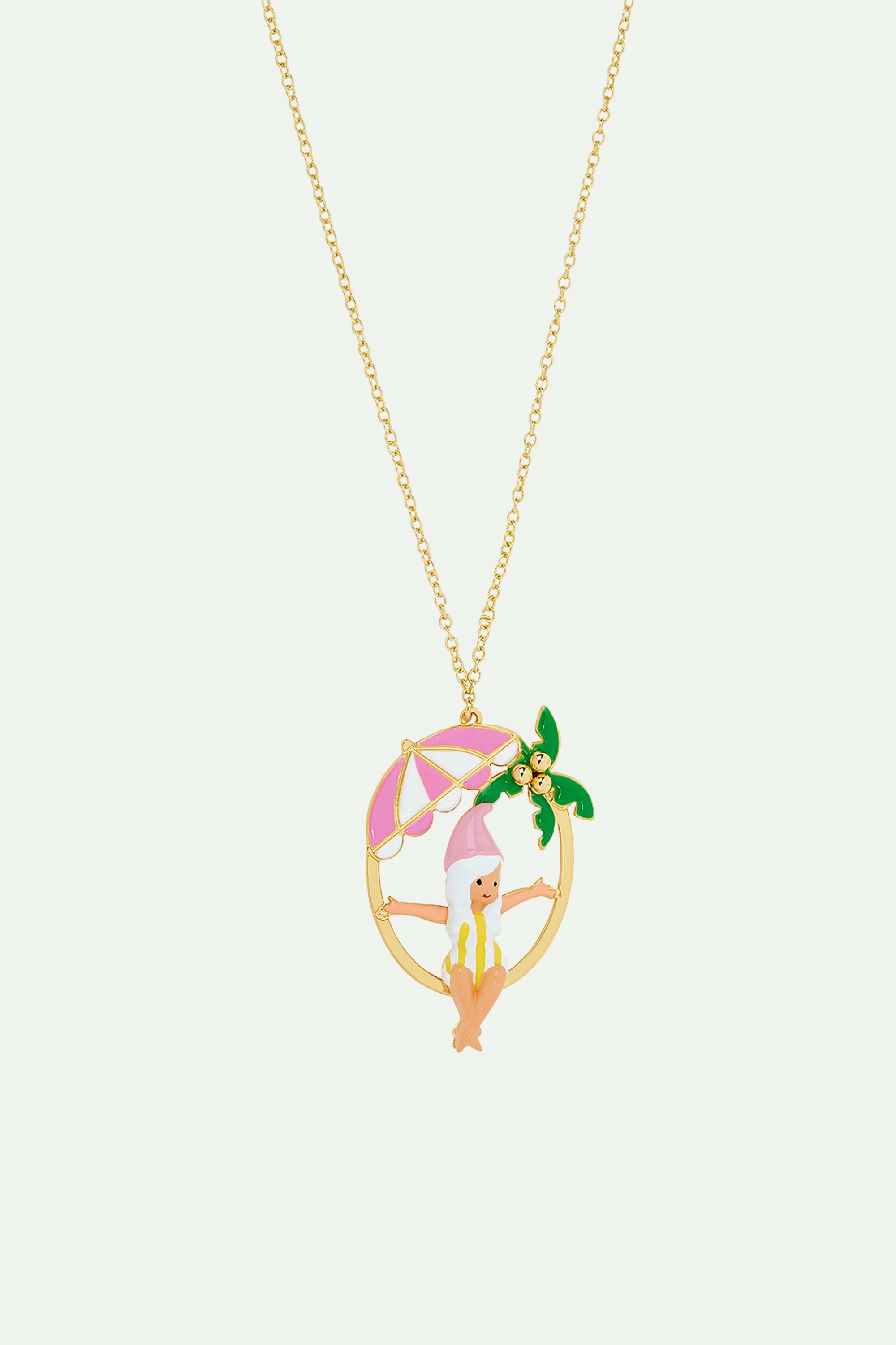 Collier pendentif naine, parasol et palmier