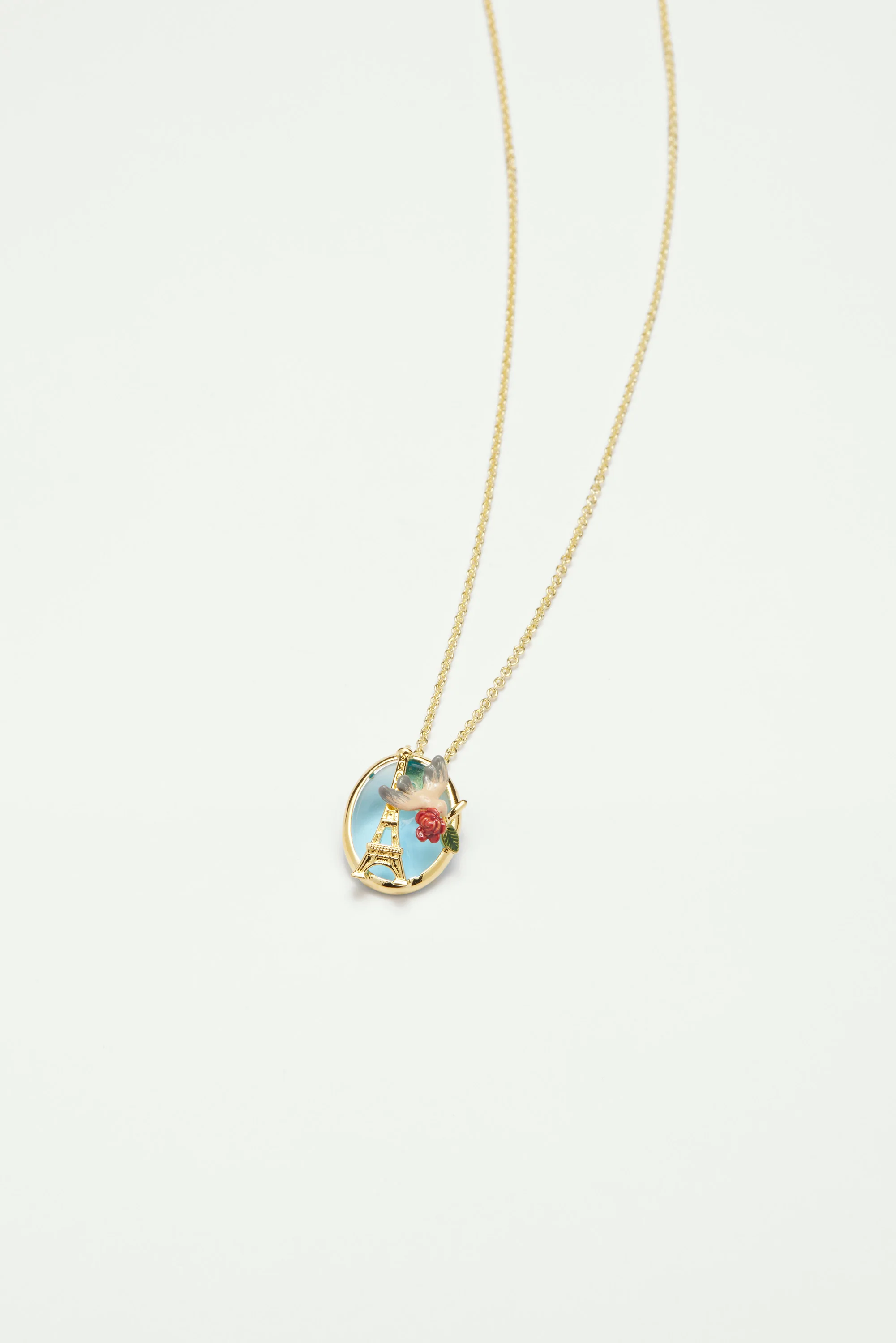 Collier pendentif Tour Eiffel, moineau et rose - Image 3