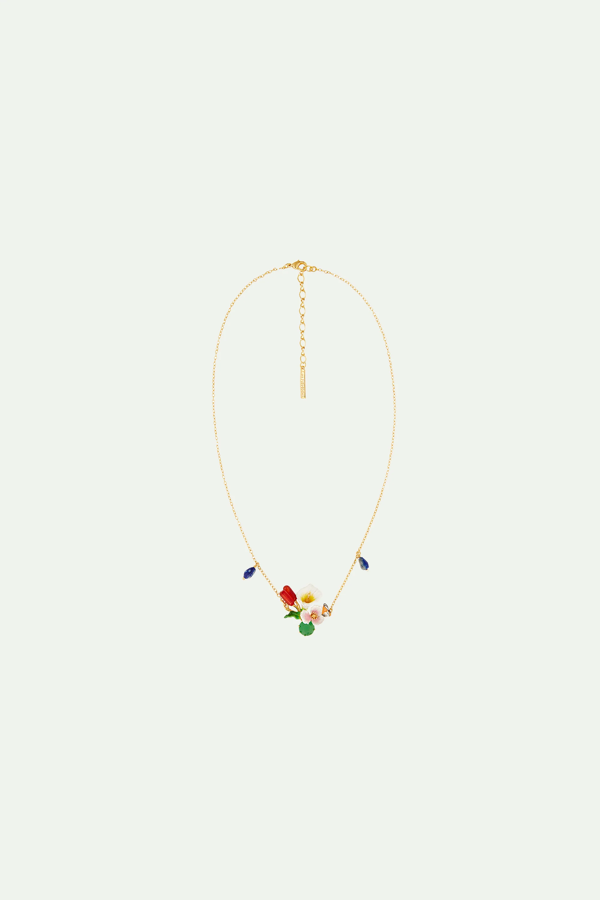 Collier plastron arum, roseaux et pierre verte - Image 2