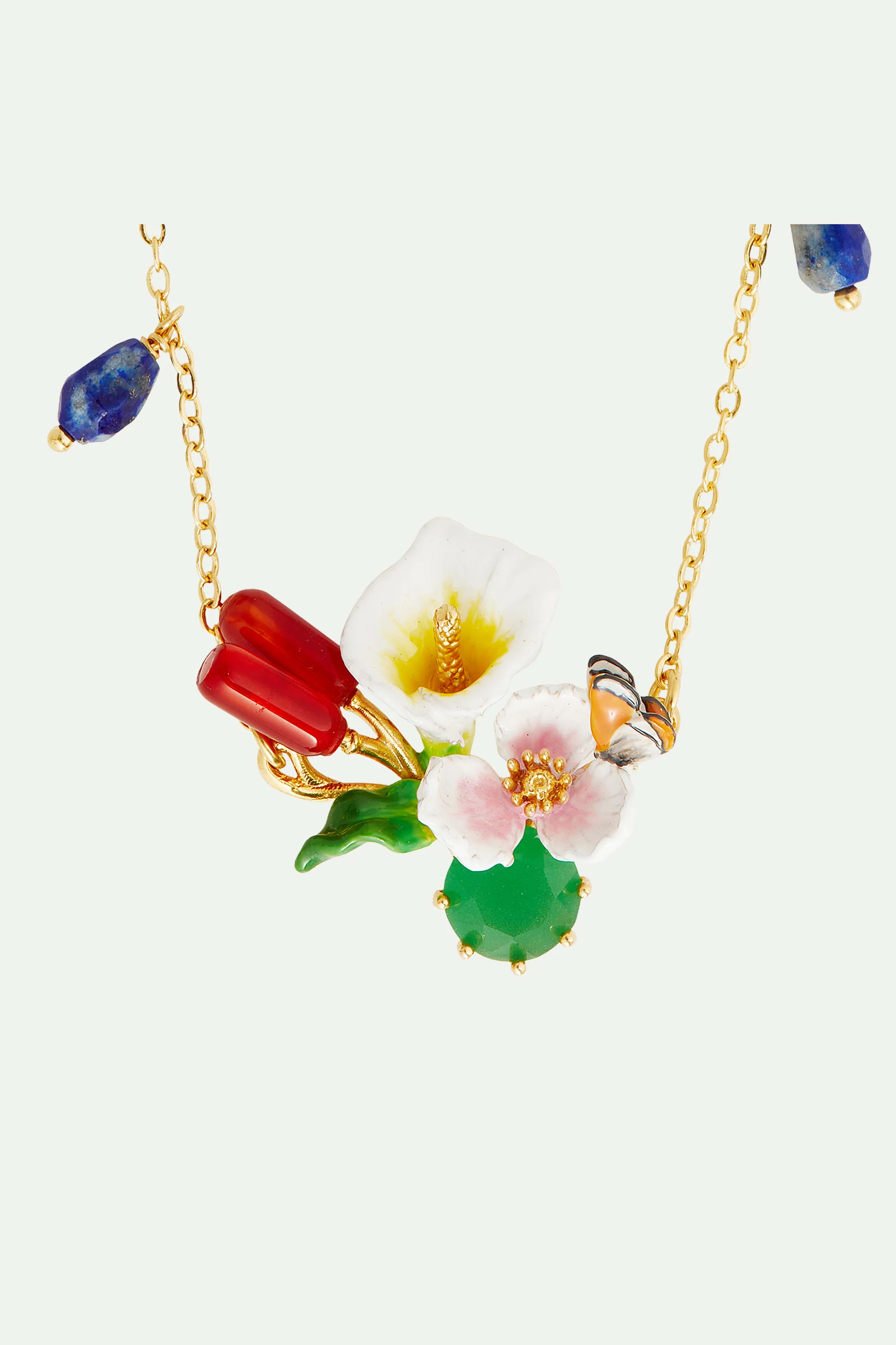 Collier plastron arum, roseaux et pierre verte - Image 3