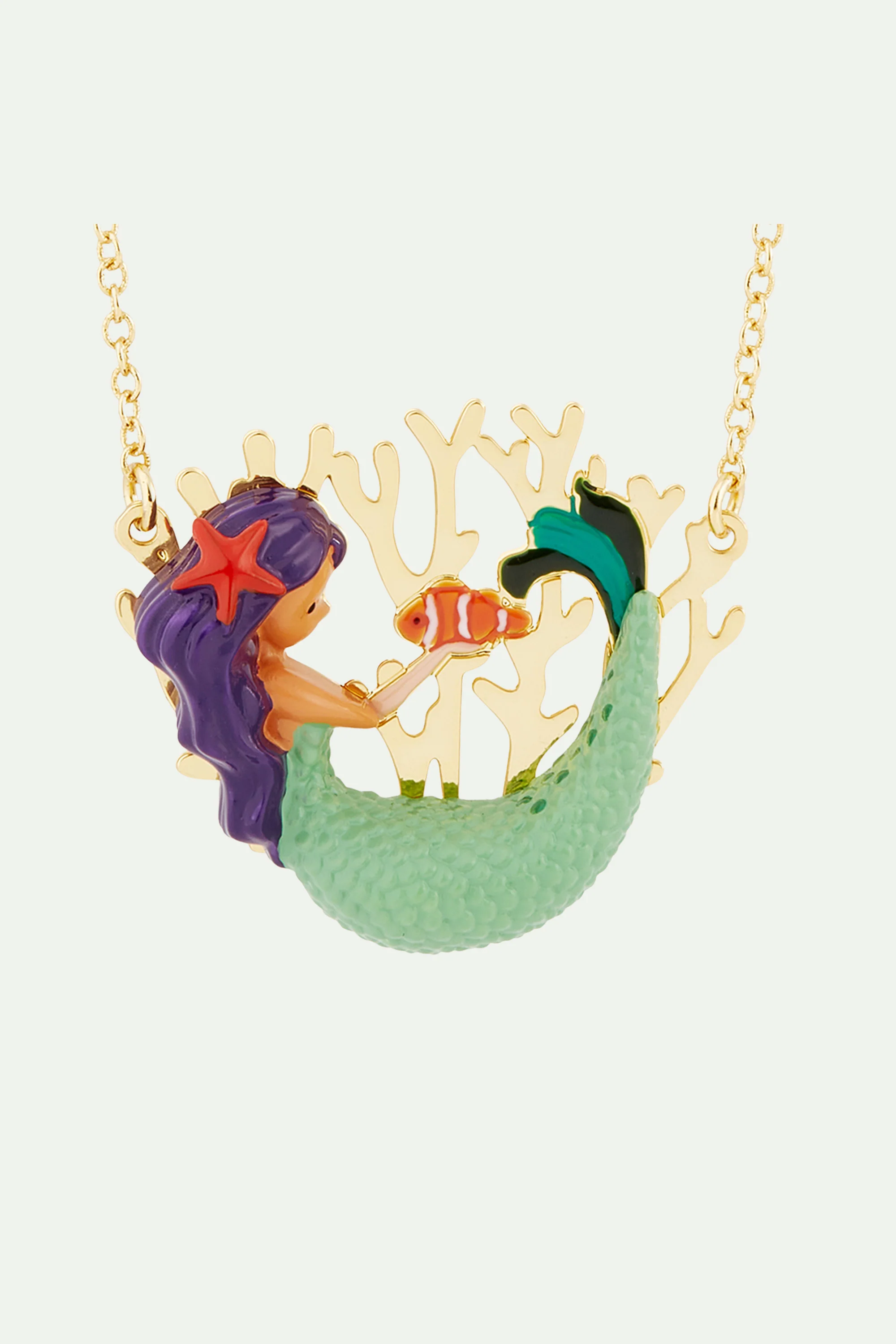 Collier plastron sirène et corail doré - Image 4